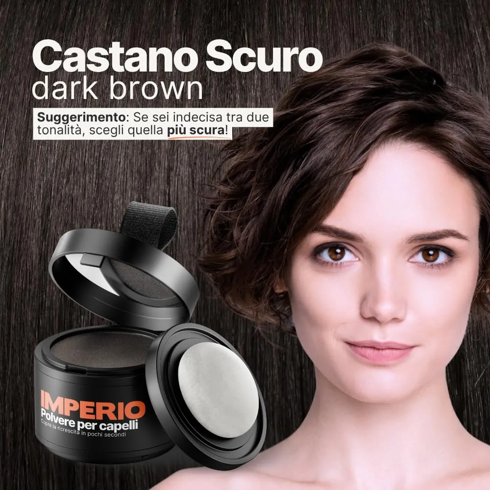 IMPERIO Polvere per capelli, Correttore per infoltimento e ricrescita, Waterproof, 4g (Castano Scuro) - immagine 3