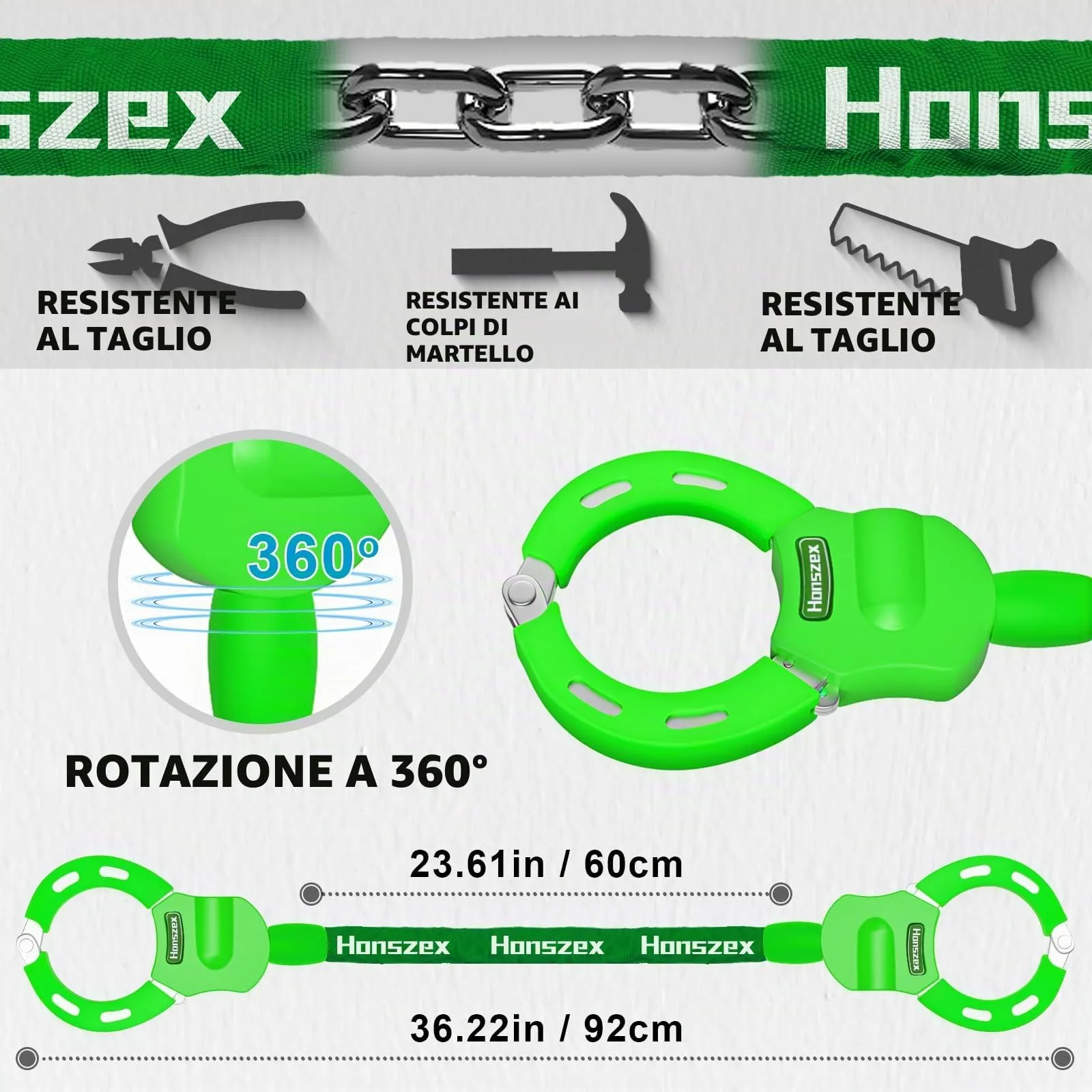 Honszex Lucchetto per Monopattino Elettrico e Bici, 36,22 Pollici - immagine 4