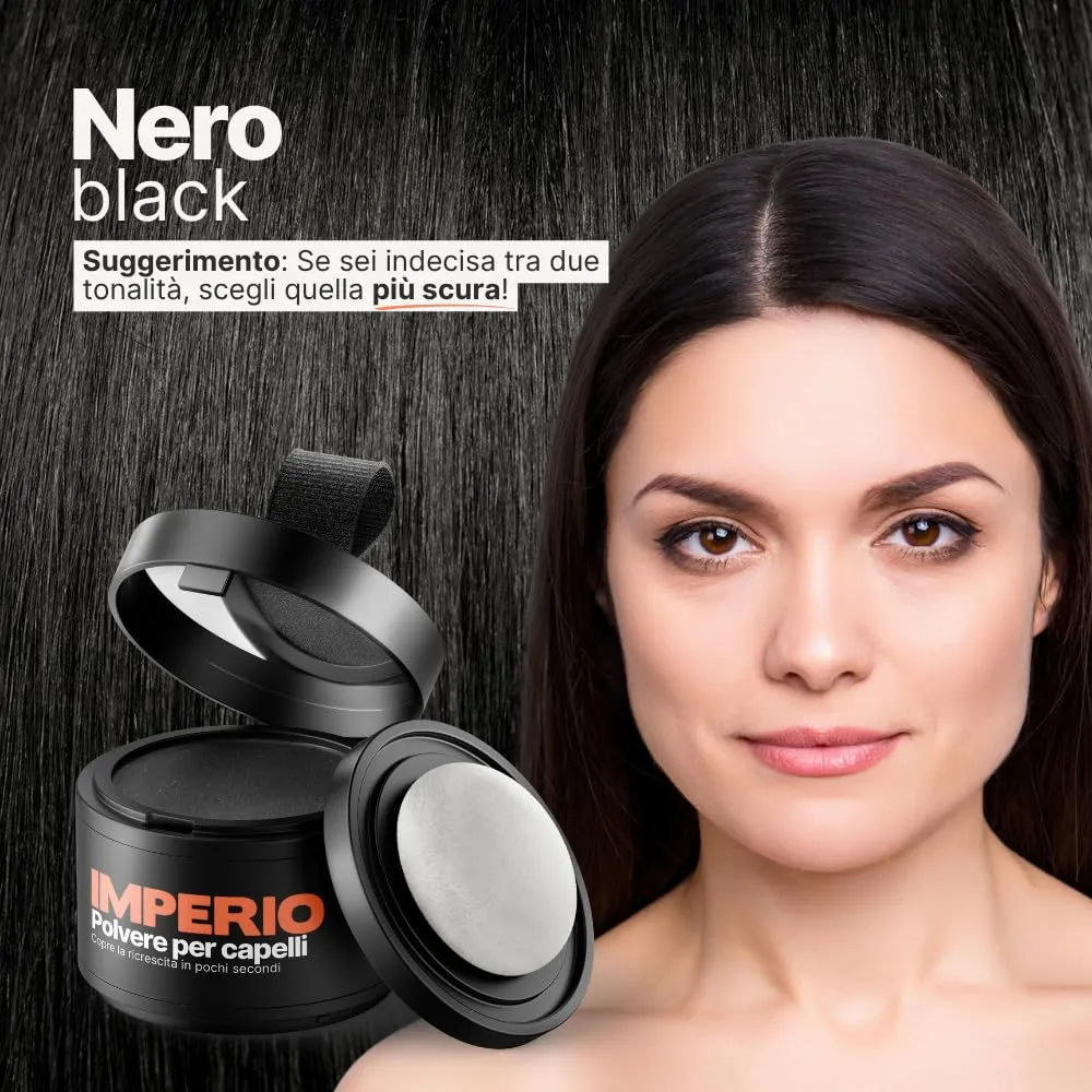 IMPERIO Polvere per Capelli Correttore Infoltimento e Mascara Waterproof, 4g (Nero) - immagine 3