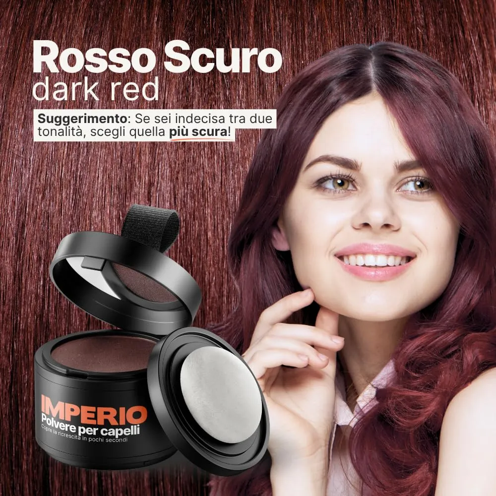 IMPERIO Polvere per capelli Correttore per infoltimento e ricrescita, waterproof, 4g (Rosso Scuro) - immagine 3