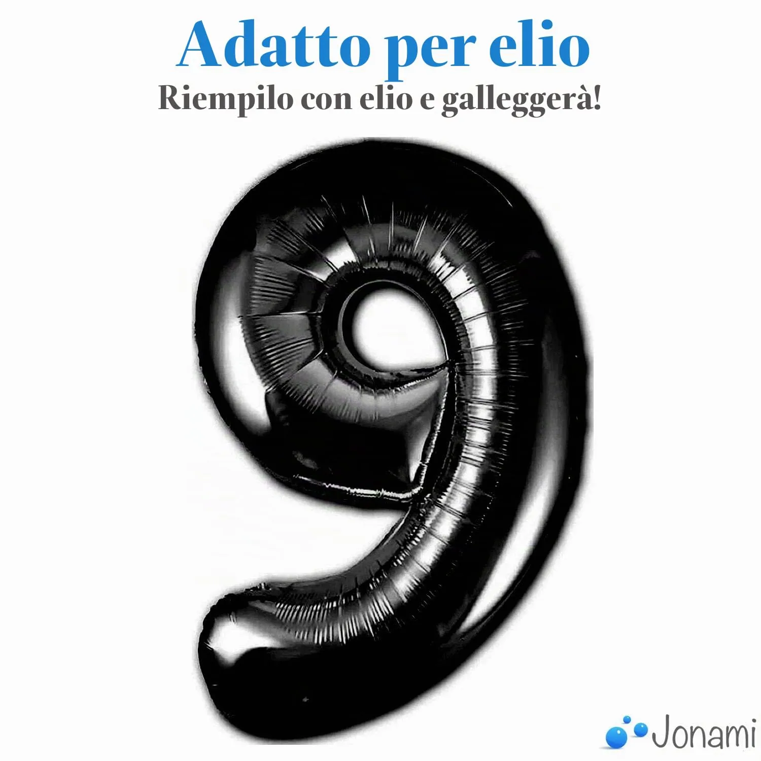 Jonami Palloncino Numero 9 Gigante Nero Metallizzato, 100 cm - immagine 3