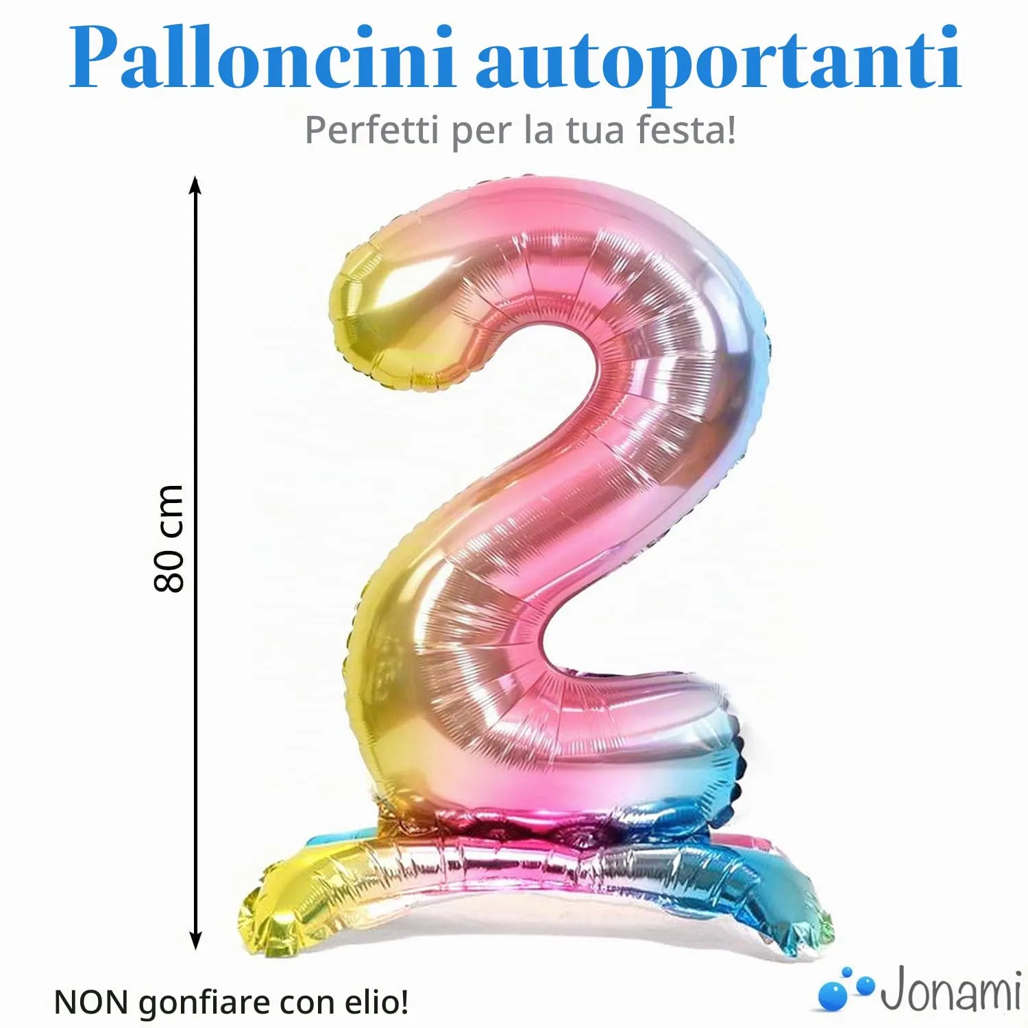 Jonami Palloncino Numero 2 Gigante Multicolore Pastello, 82 cm, Ad Aria - immagine 2