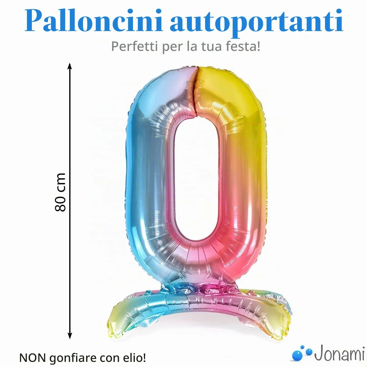 Jonami Palloncino Numero 0 Gigante Multicolore Pastello, 82 cm - immagine 2