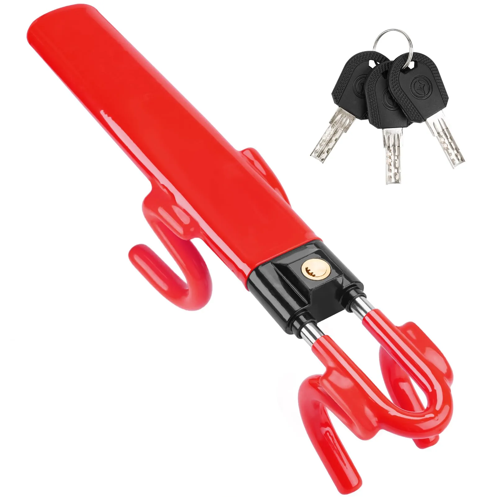 Tevlaphee Blocca Sterzo Automobile Universale, Lunghezza Regolabile, Rosso, 3 Chiavi - immagine 1