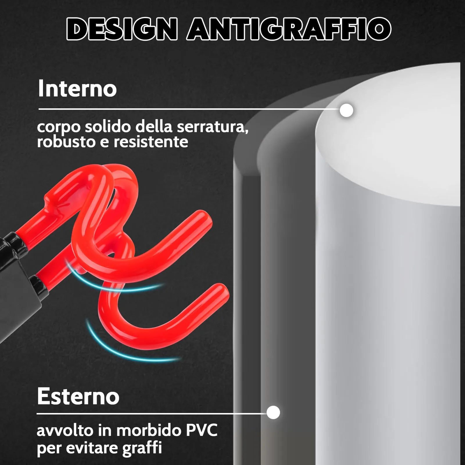 Tevlaphee Blocca Sterzo Automobile Universale, Lunghezza Regolabile, Rosso, 3 Chiavi - immagine 5