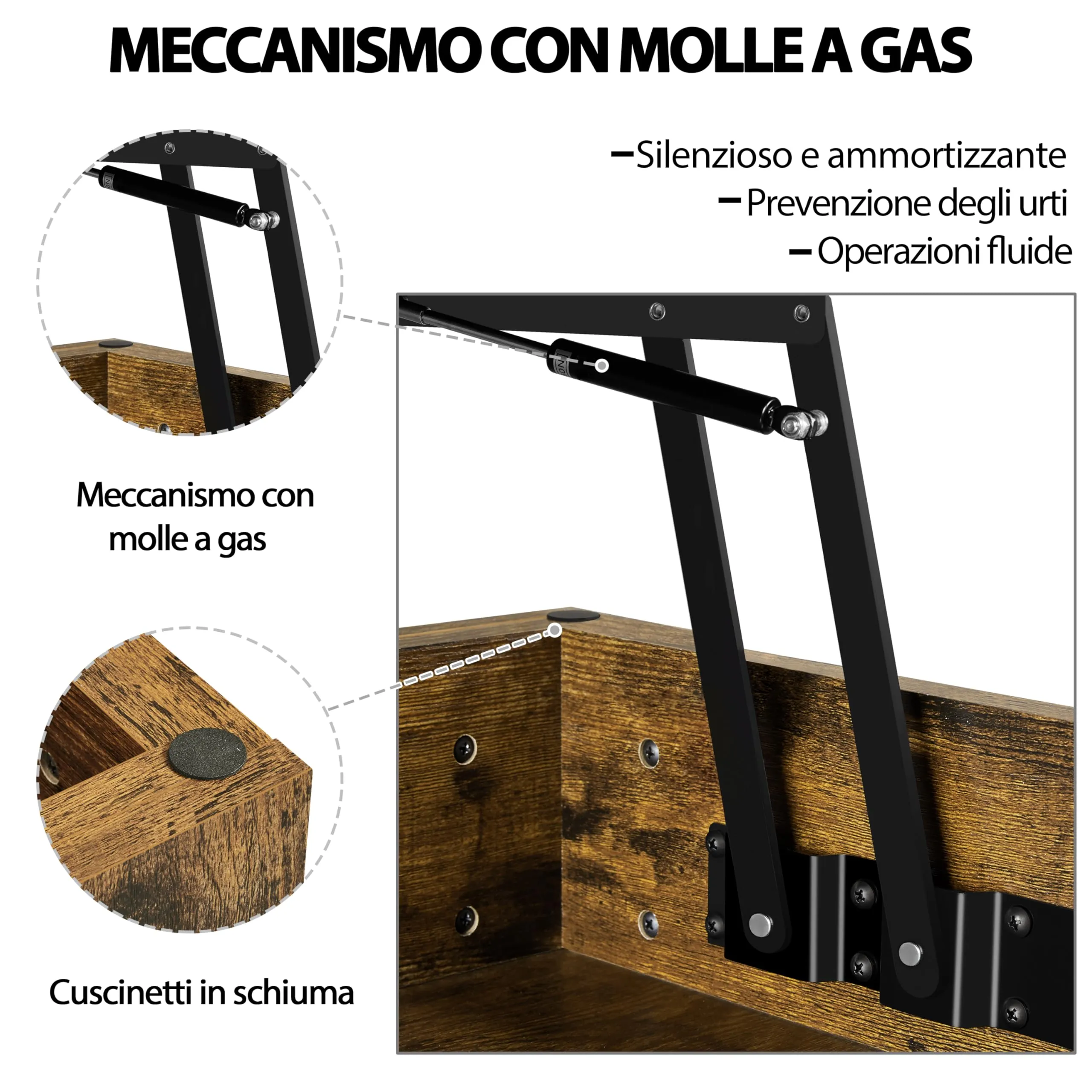 Yaheetech Tavolino da Caffè Sollevabile 120x59x49,5-62,5 cm, Marrone Rustico - immagine 5