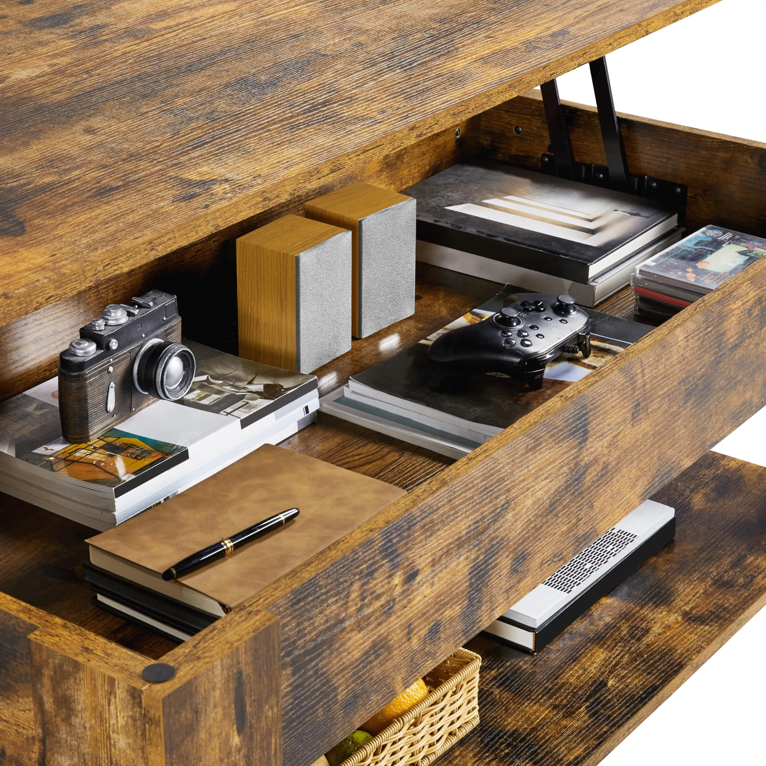 Yaheetech Tavolino da Caffè Sollevabile 120x59x49,5-62,5 cm, Marrone Rustico - immagine 7