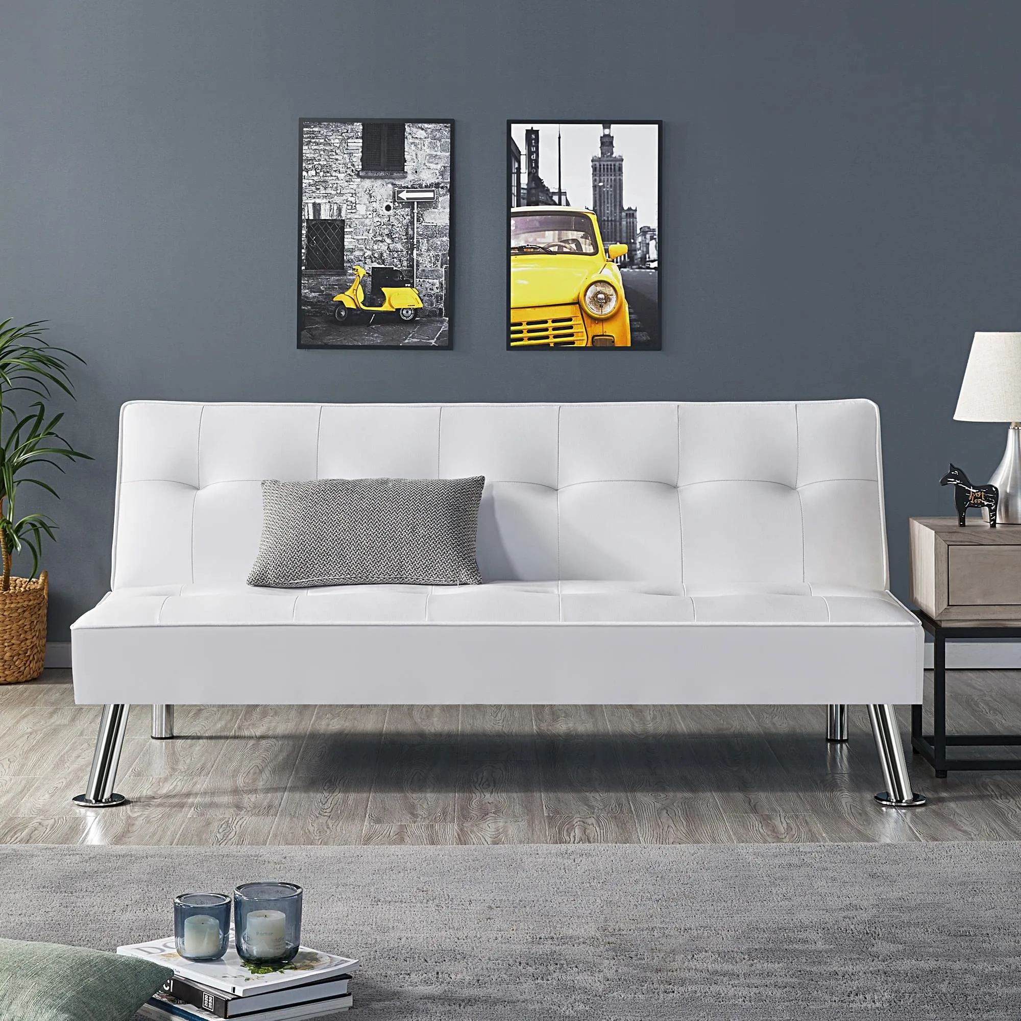 Yaheetech Divano Letto 3 Posti Trasformabile, Similcuoio Bianco - immagine 2