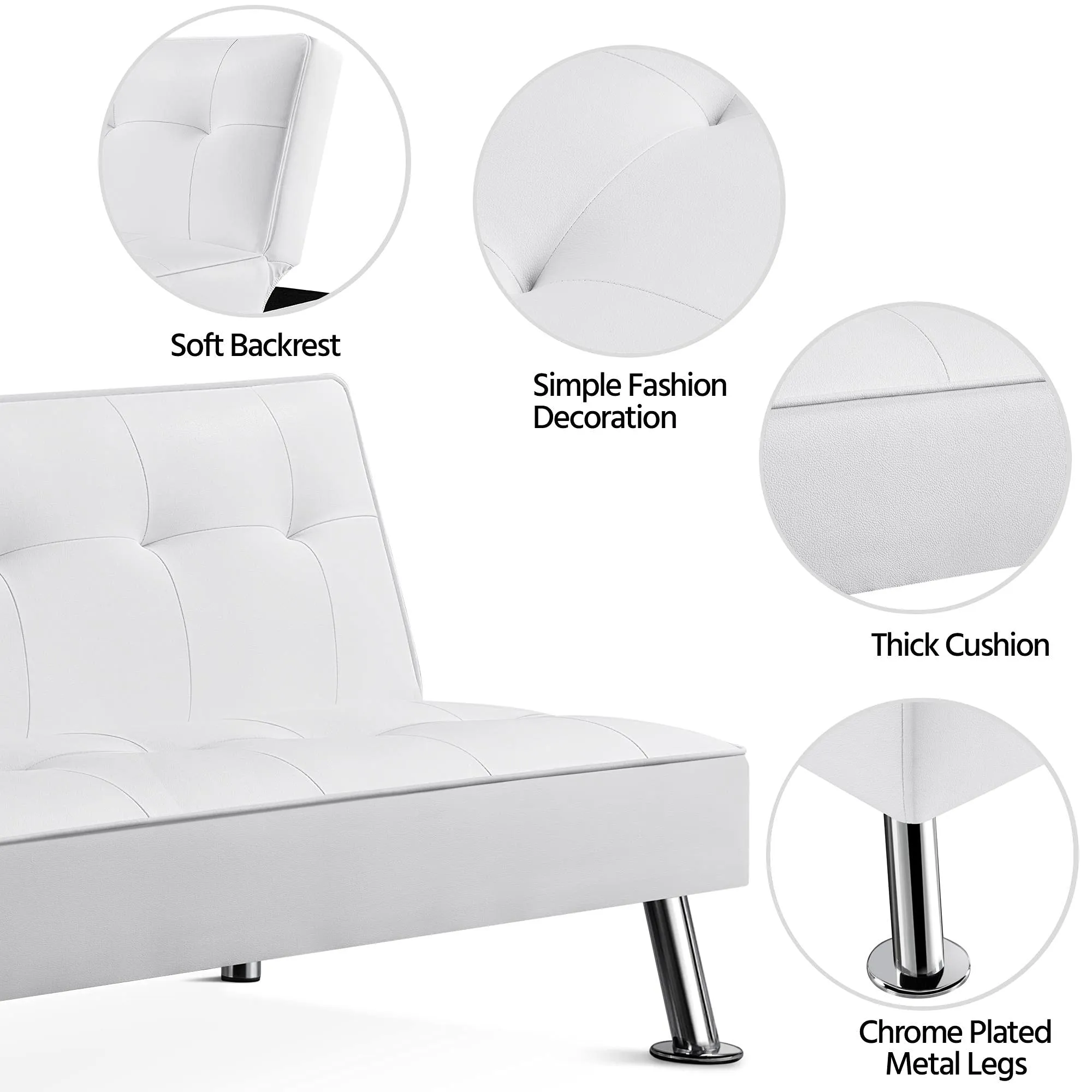 Yaheetech Divano Letto 3 Posti Trasformabile, Similcuoio Bianco - immagine 4