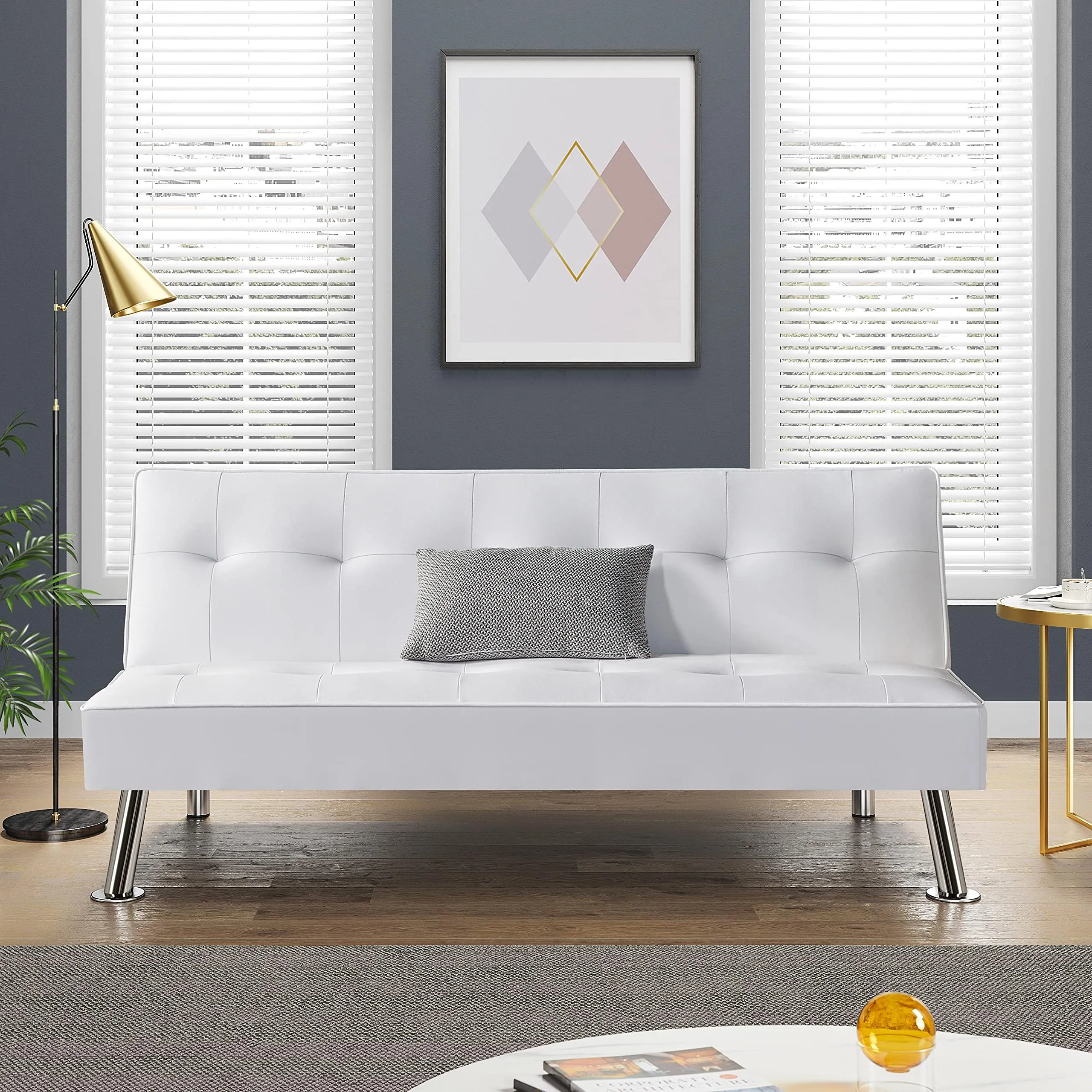 Yaheetech Divano Letto 3 Posti Trasformabile, Similcuoio Bianco - immagine 8
