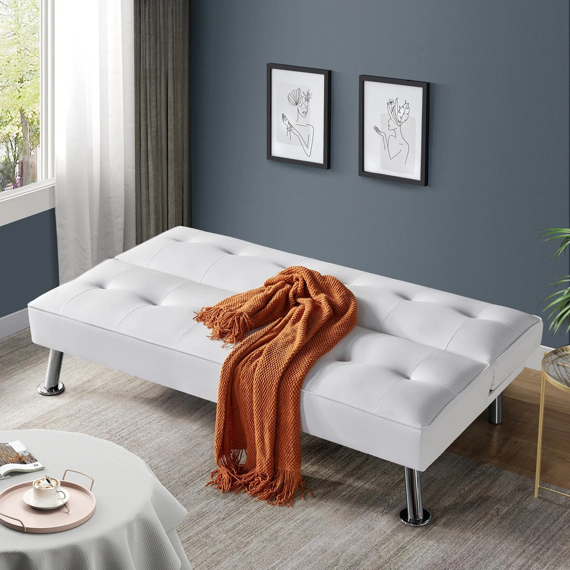Yaheetech Divano Letto 3 Posti Trasformabile, Similcuoio Bianco - immagine 9