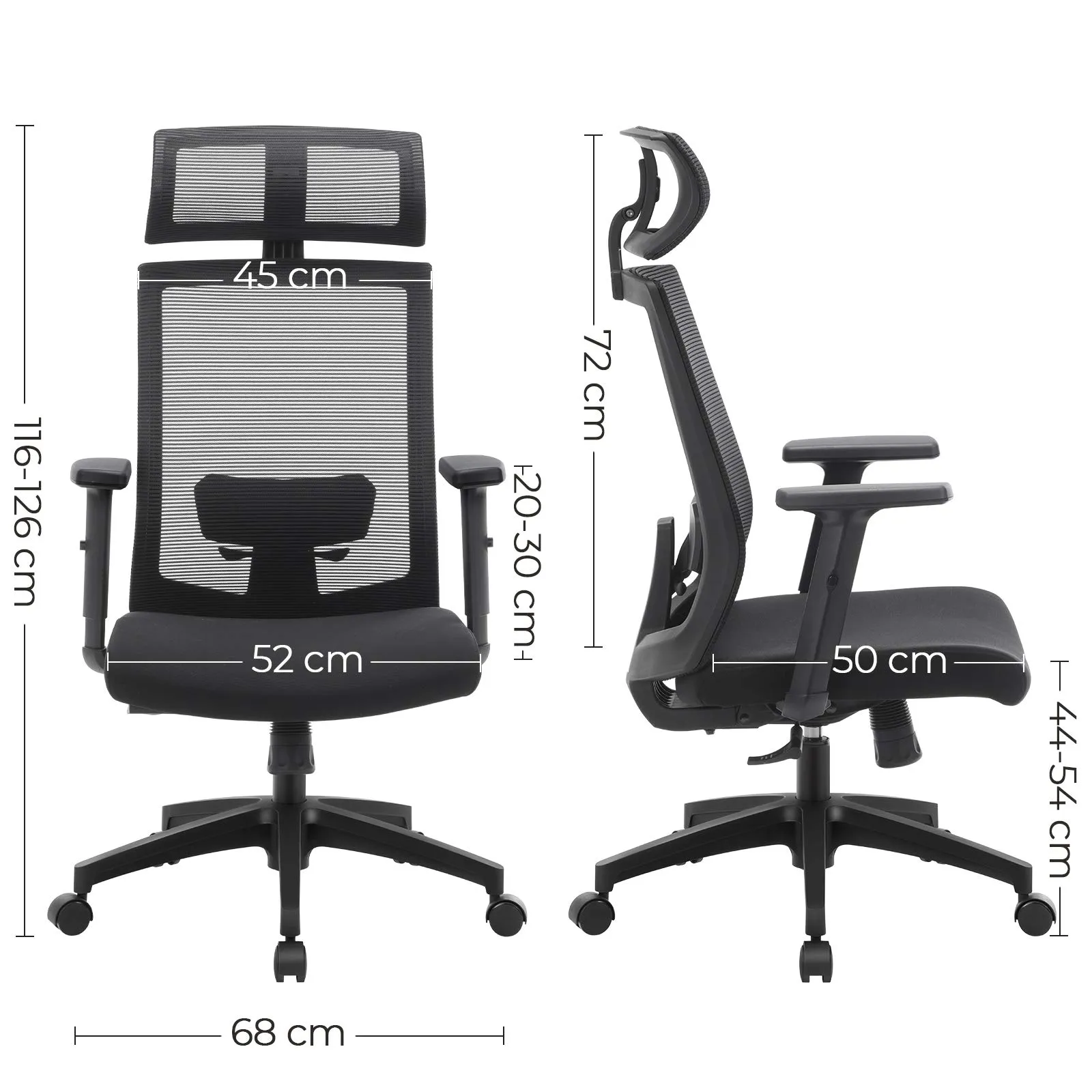 SONGMICS Sedia da Ufficio Ergonomica in Rete con Supporto Lombare, Poggiatesta e Braccioli Regolabili, Nero OBN55BK - immagine 5