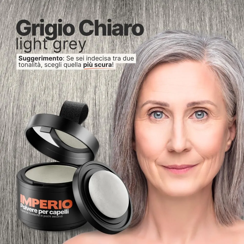 IMPERIO Polvere per capelli, correttore per infoltimento e mascara waterproof, 4g (Grigio) - immagine 3