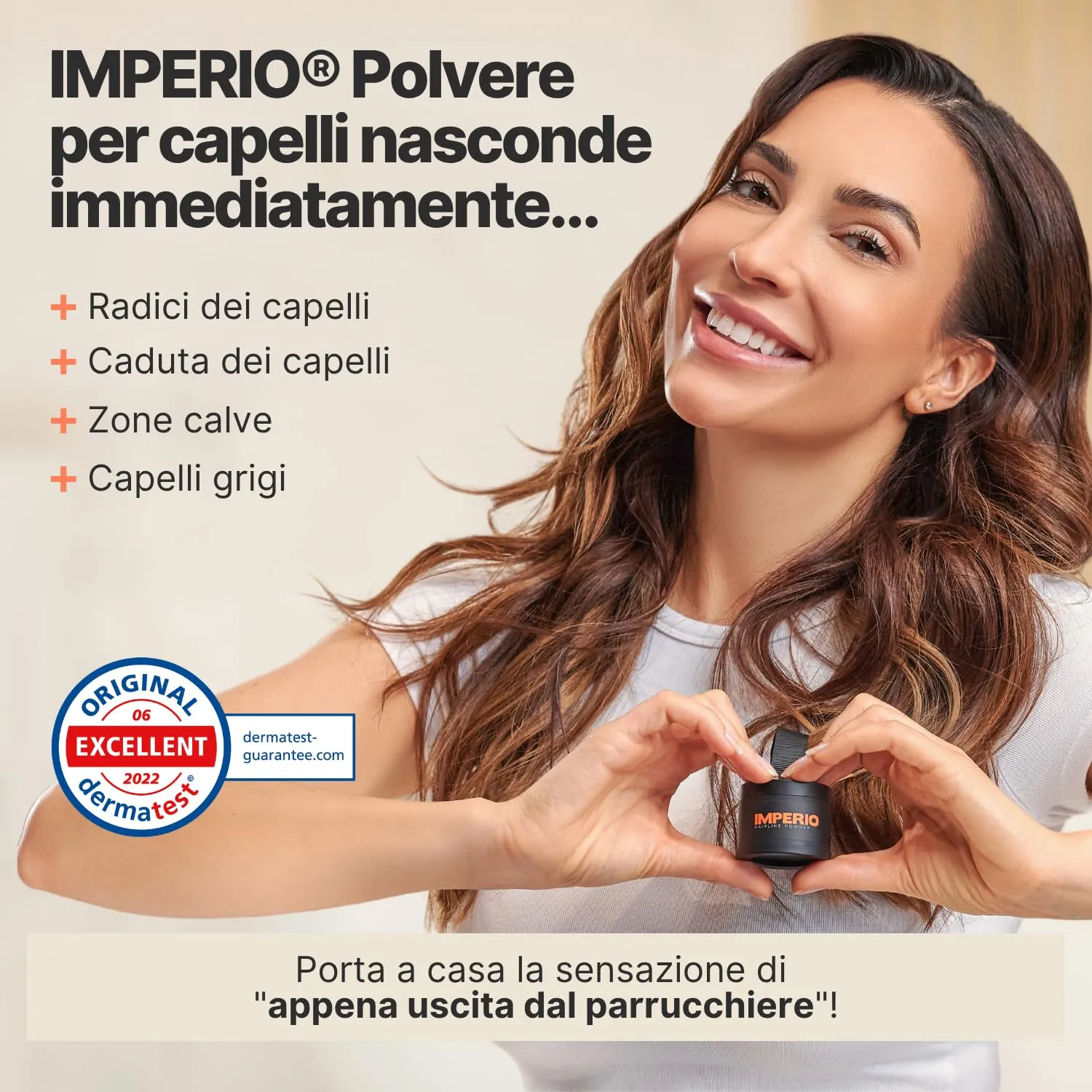 IMPERIO Polvere Correttore per Infoltimento Capelli e Ricrescita, Waterproof, 4g (Castano Chiaro) - immagine 2