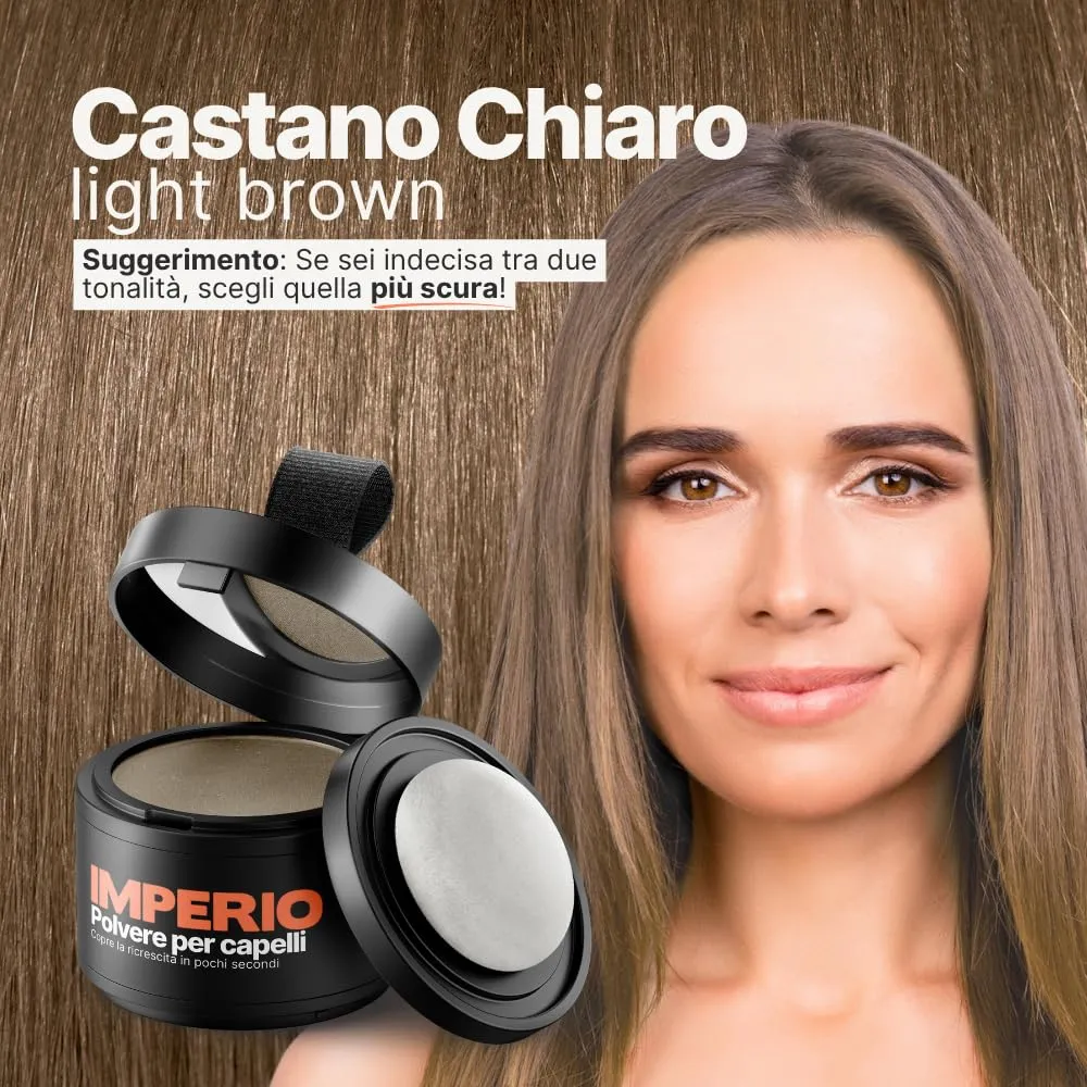 IMPERIO Polvere Correttore per Infoltimento Capelli e Ricrescita, Waterproof, 4g (Castano Chiaro) - immagine 3