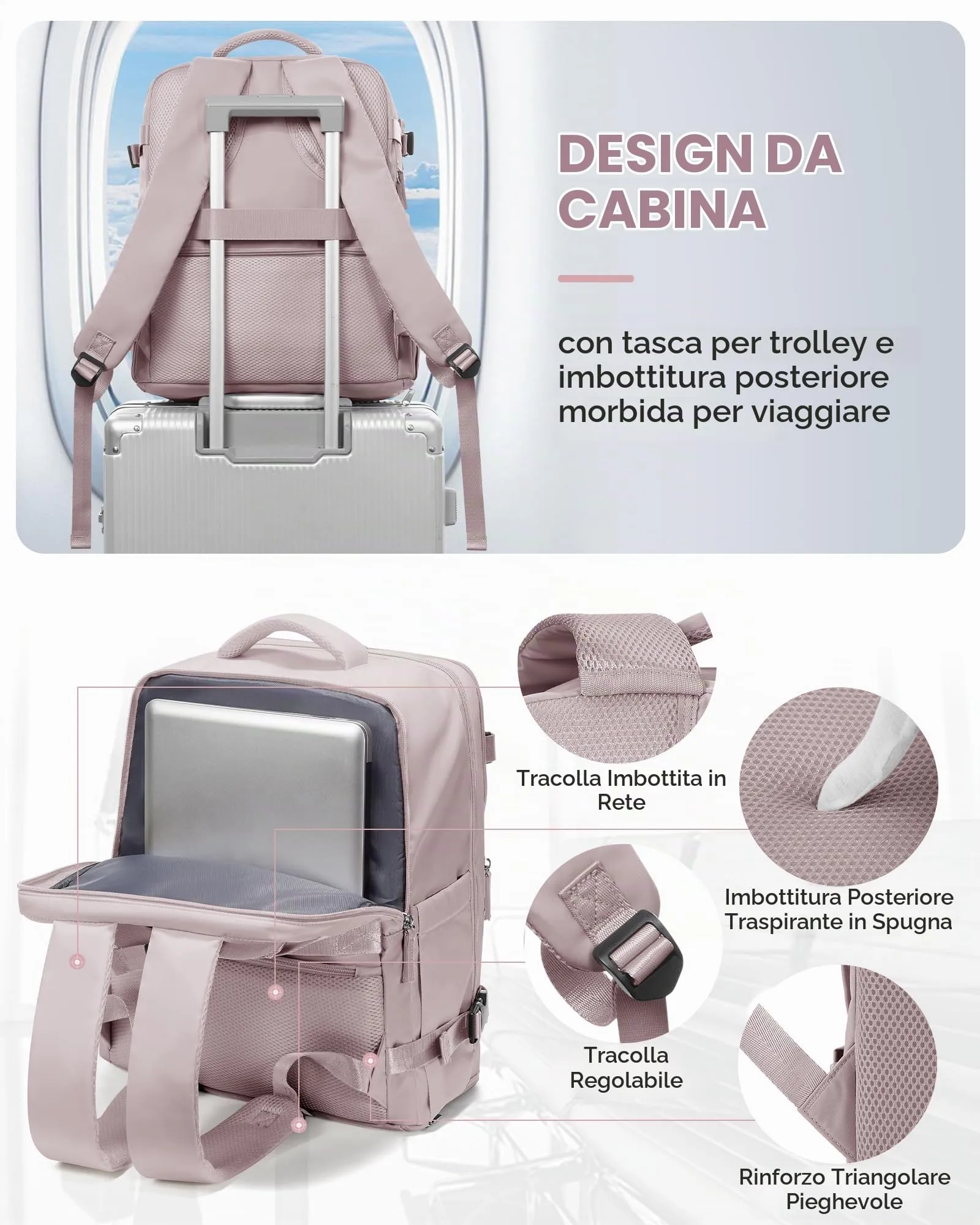 BJLFS Borse da Cabina Ryanair 40x30x20 Bagaglio a Mano per Donna e Uomo - immagine 6