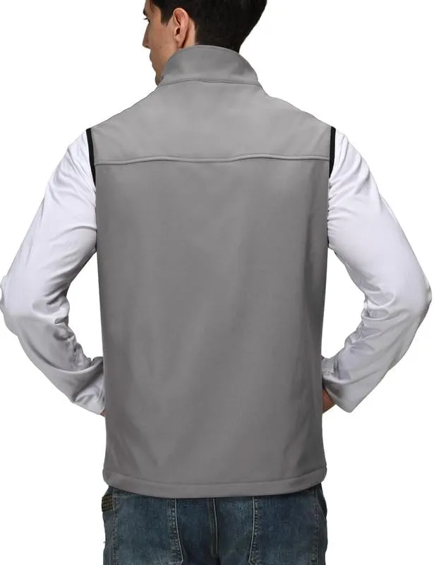 Zzkouine Running Vest Fleece-Lined Softshell Sleeveless Jacket with 9 Pockets - Light Grey - 2XL - immagine 4