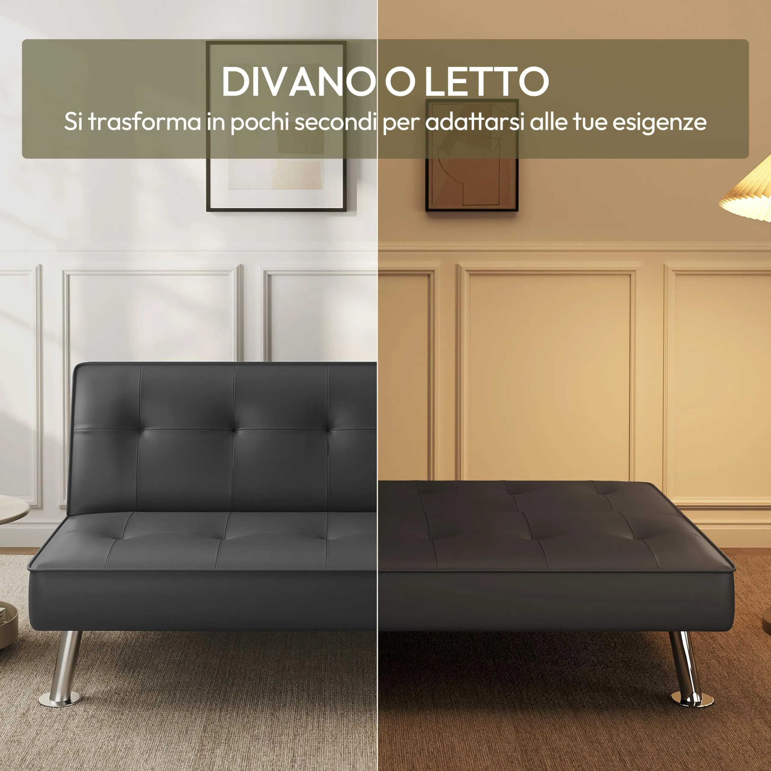 Yaheetech Divano Letto 3 Posti Trasformabile, Pelle, Grigio - immagine 5