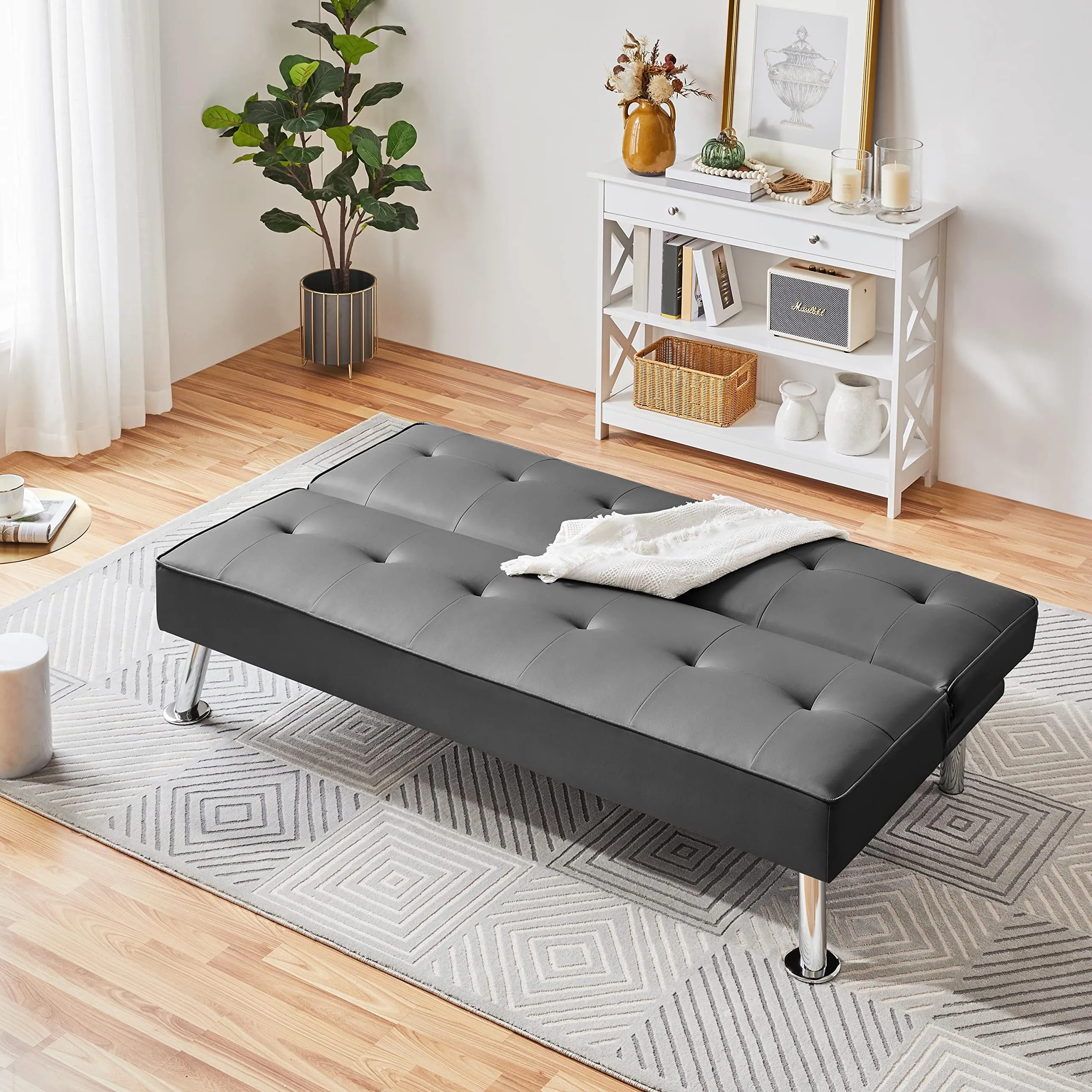 Yaheetech Divano Letto 3 Posti Trasformabile, Pelle, Grigio - immagine 6
