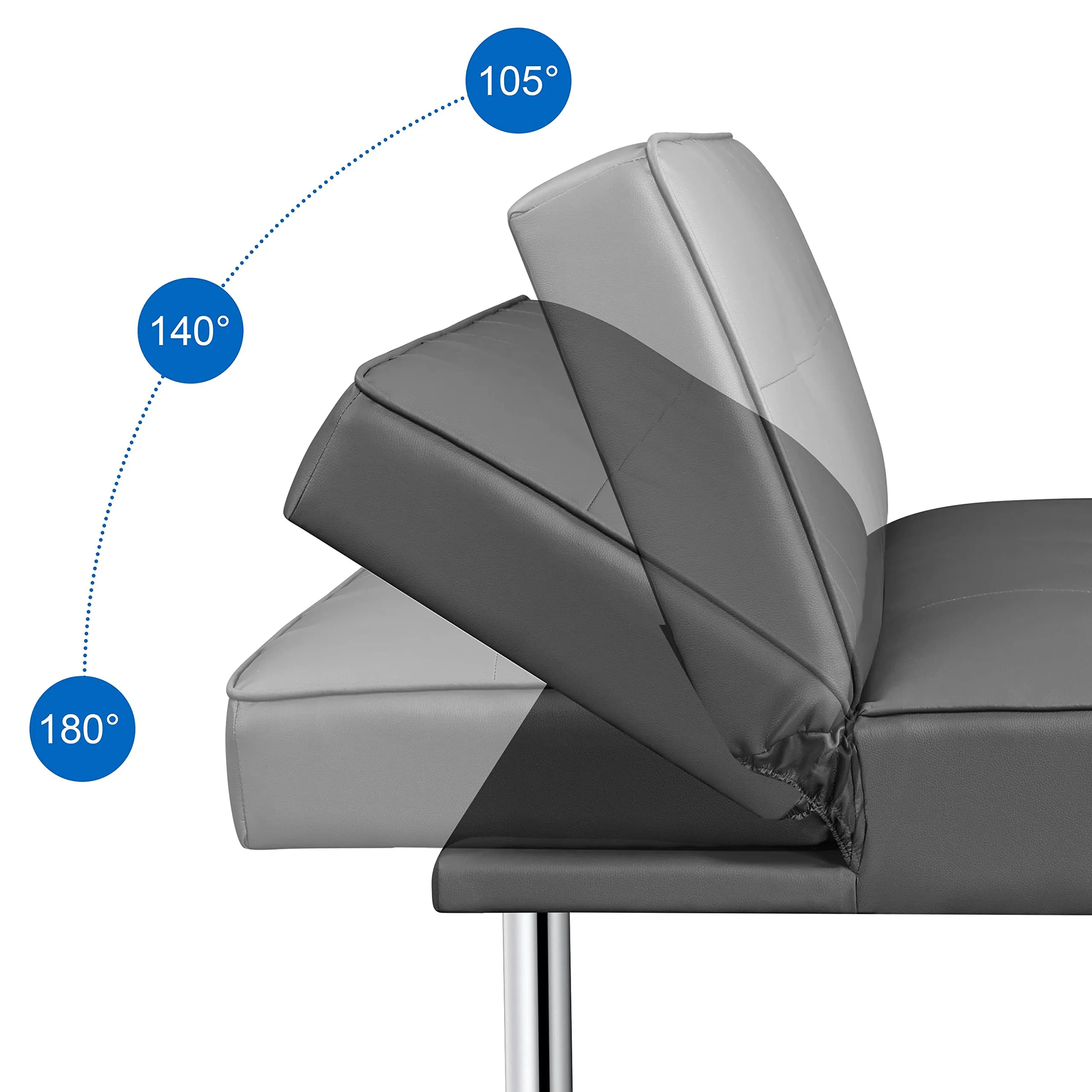 Yaheetech Divano Letto 3 Posti Trasformabile, Pelle, Grigio - immagine 7