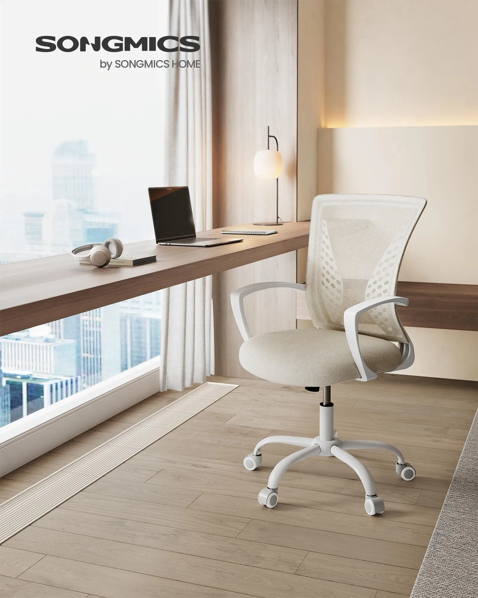SONGMICS Sedia da Ufficio Poltrona Girevole Regolabile in Altezza Beige Cappuccino - immagine 2