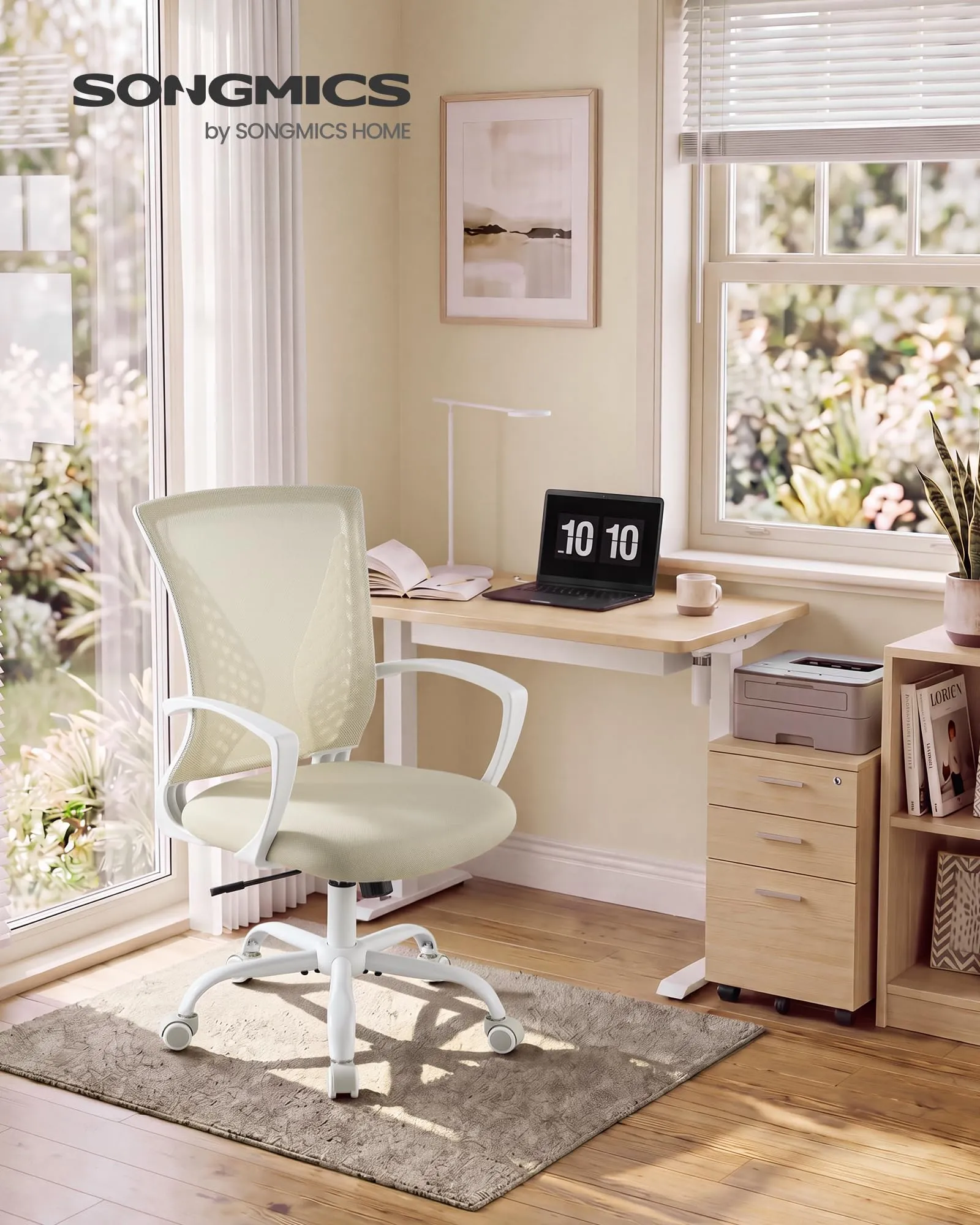 SONGMICS Sedia da Ufficio Poltrona Girevole Regolabile in Altezza Beige Cappuccino - immagine 4