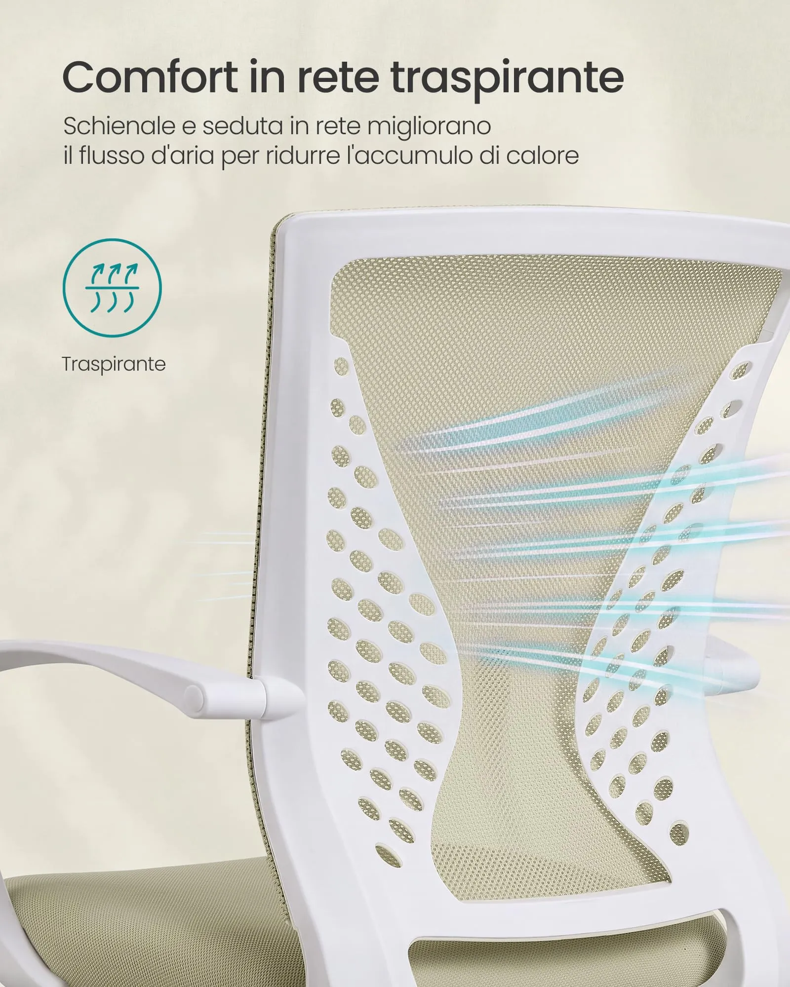 SONGMICS Sedia da Ufficio Poltrona Girevole Regolabile in Altezza Beige Cappuccino - immagine 6