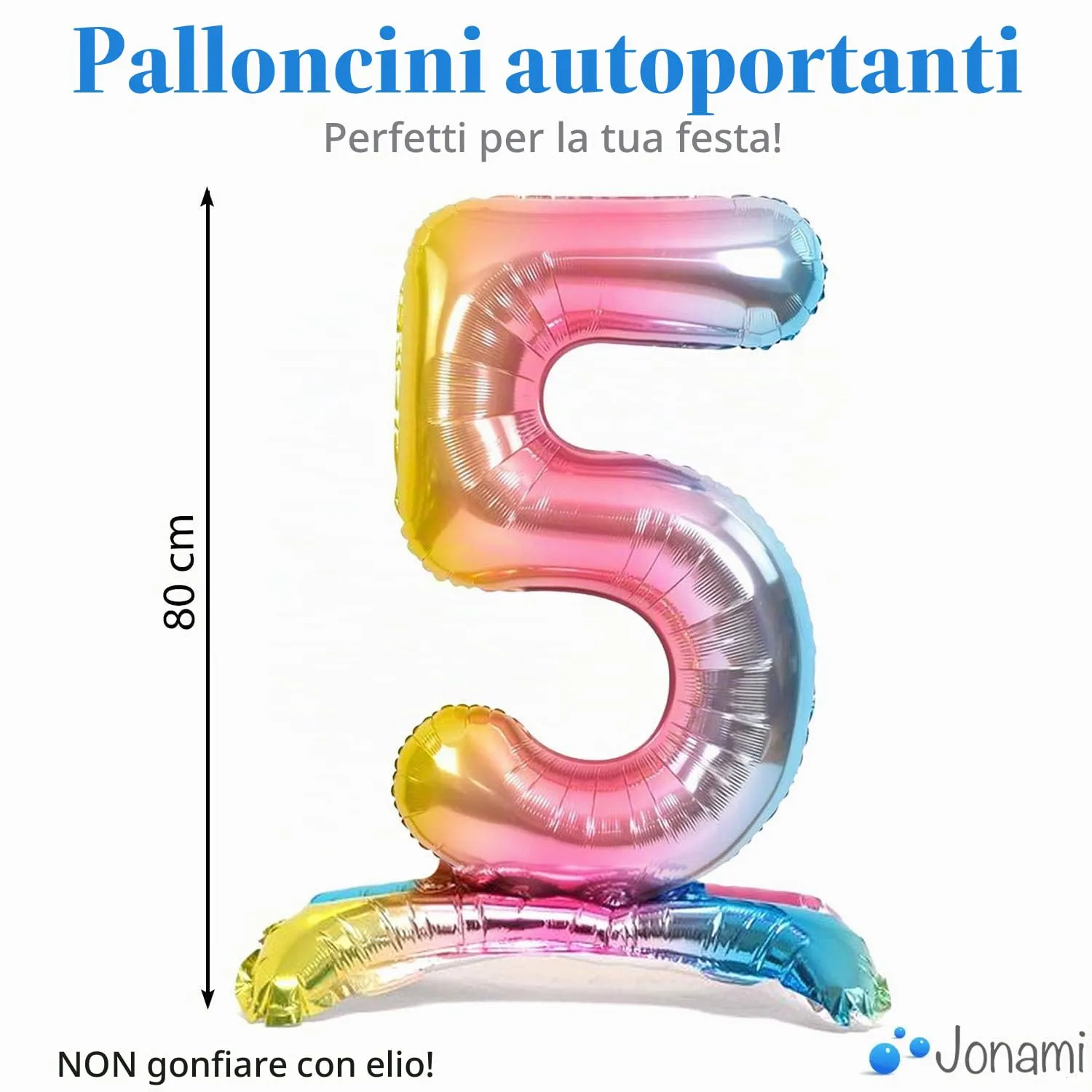 Jonami Palloncino Numero 5 Gigante Multicolore Pastello, 82 cm - immagine 2