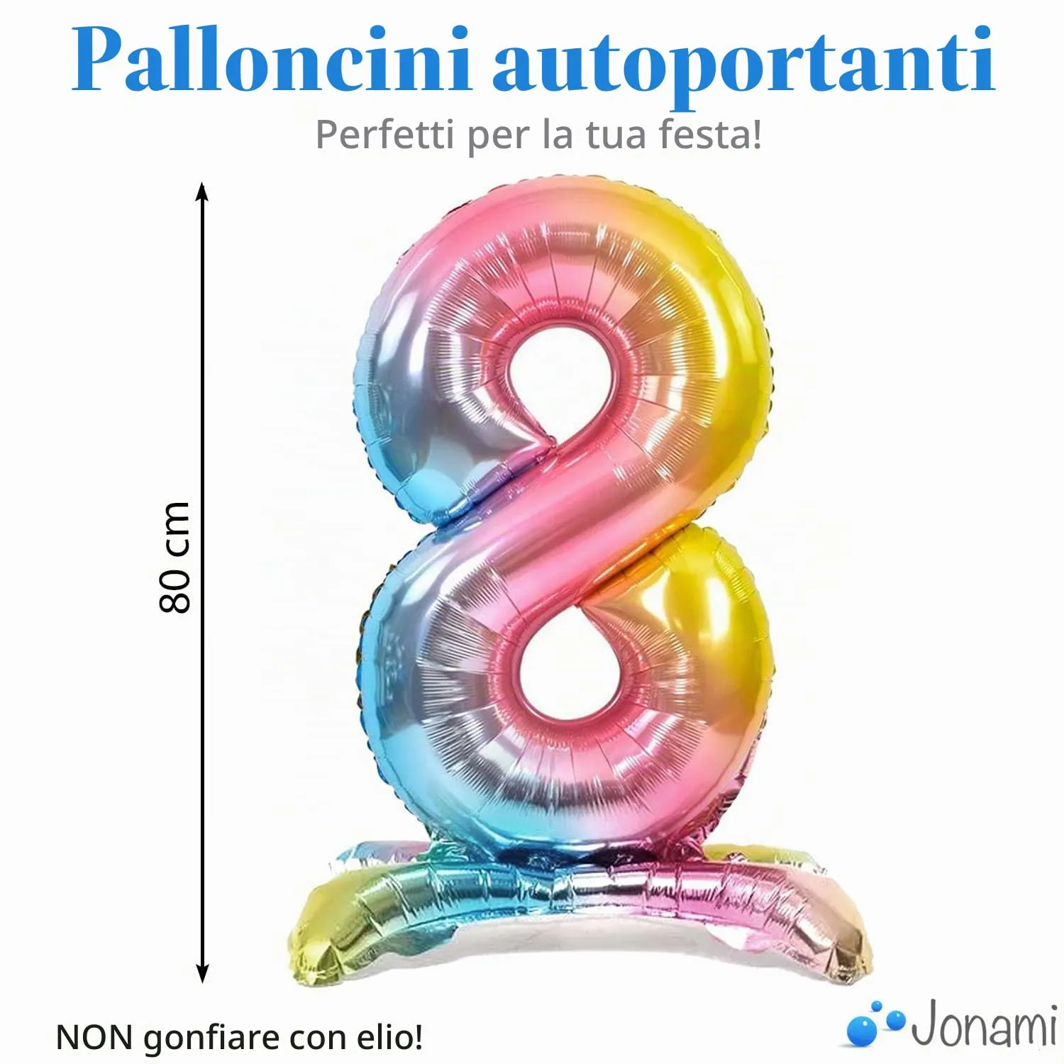 Jonami Palloncino Numero 8 Gigante Multicolore Pastello, 82 cm, Ad Aria - immagine 2