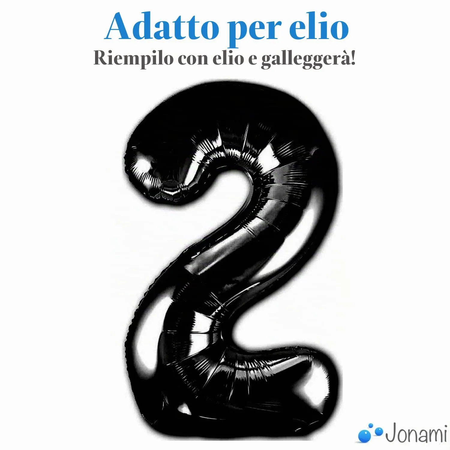 Jonami Palloncino Numero 2 Gigante Nero Metallizzato, 100 cm - immagine 3