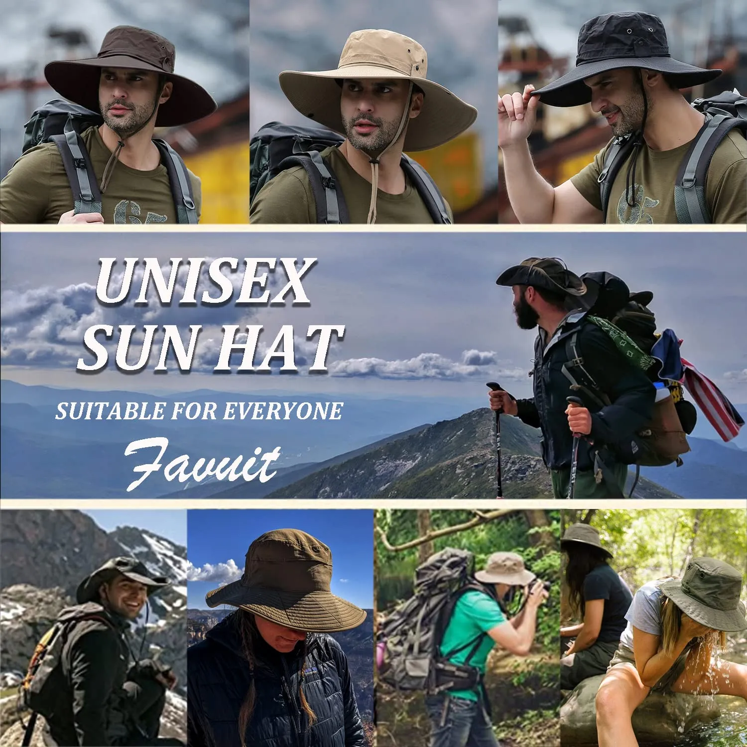 Favuit Cappello Boonie Pieghevole a Tesa Larga per Uomo e Donna - immagine 7
