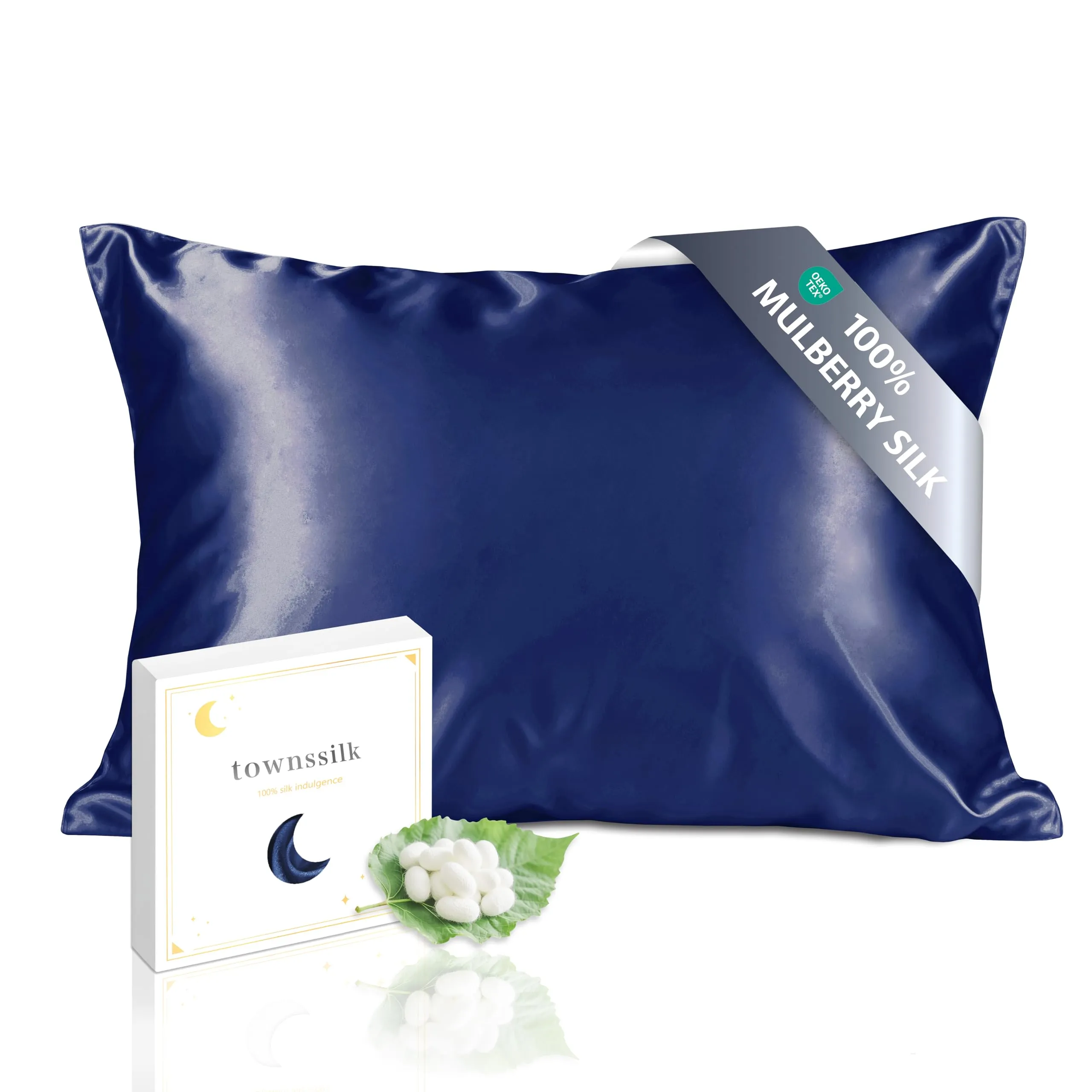 townssilk Federa in seta di gelso 100% naturale, 19 Momme, Doppia Faccia, 40x80cm, Navyblue - immagine 1