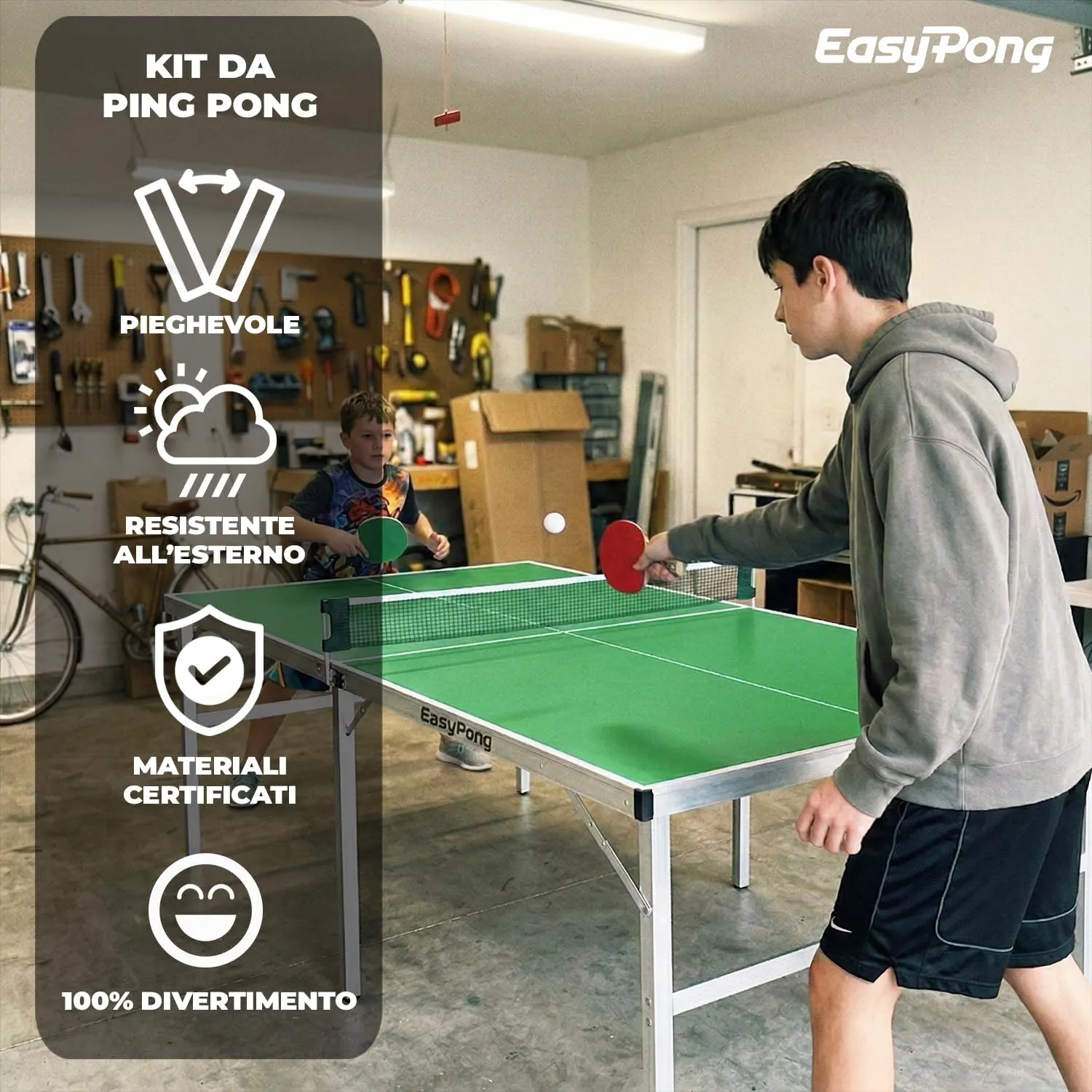 Original Cup EasyPong Tavolo da Ping Pong Verde 182x91cm con 2 Racchette e 4 Palline - immagine 3