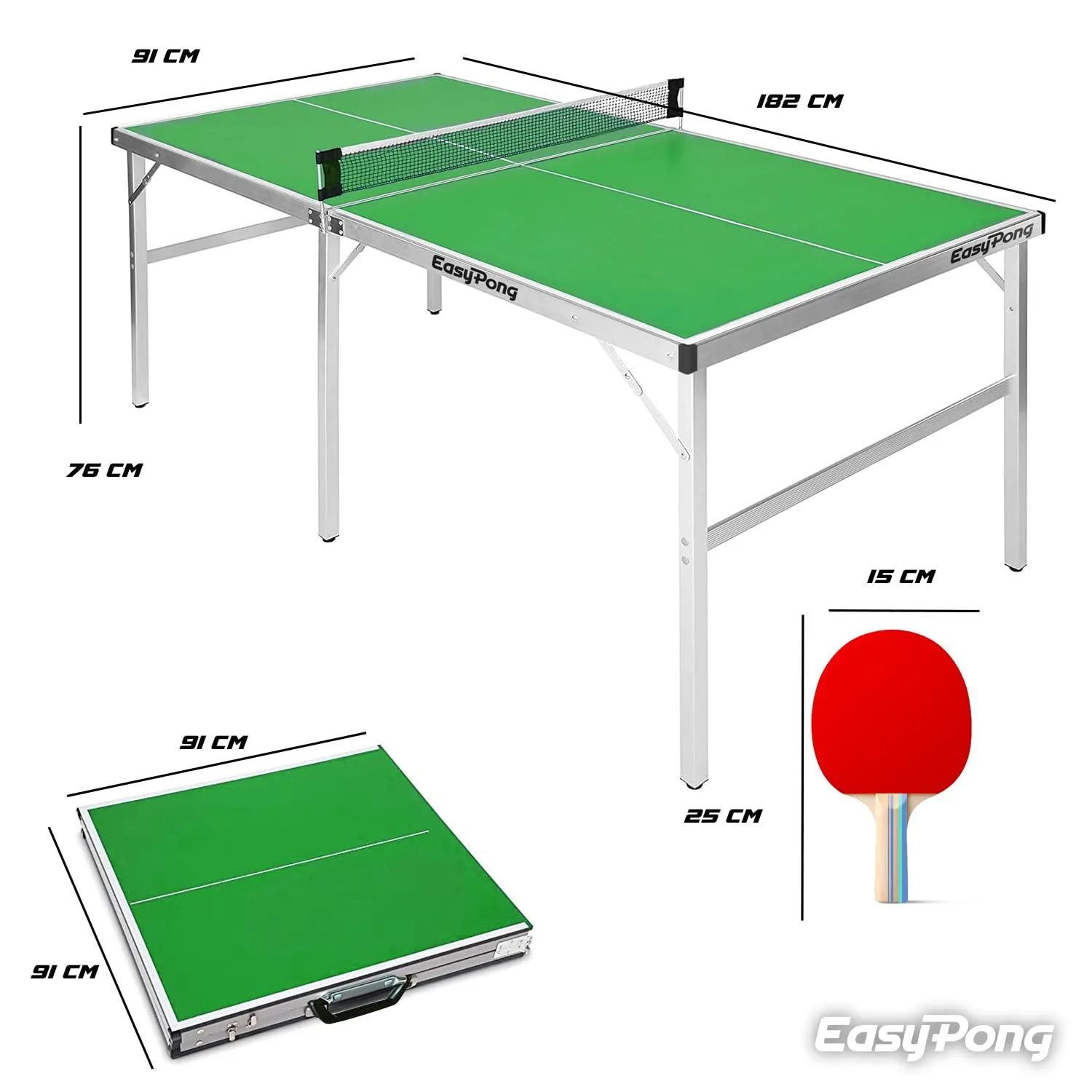 Original Cup EasyPong Tavolo da Ping Pong Verde 182x91cm con 2 Racchette e 4 Palline - immagine 5