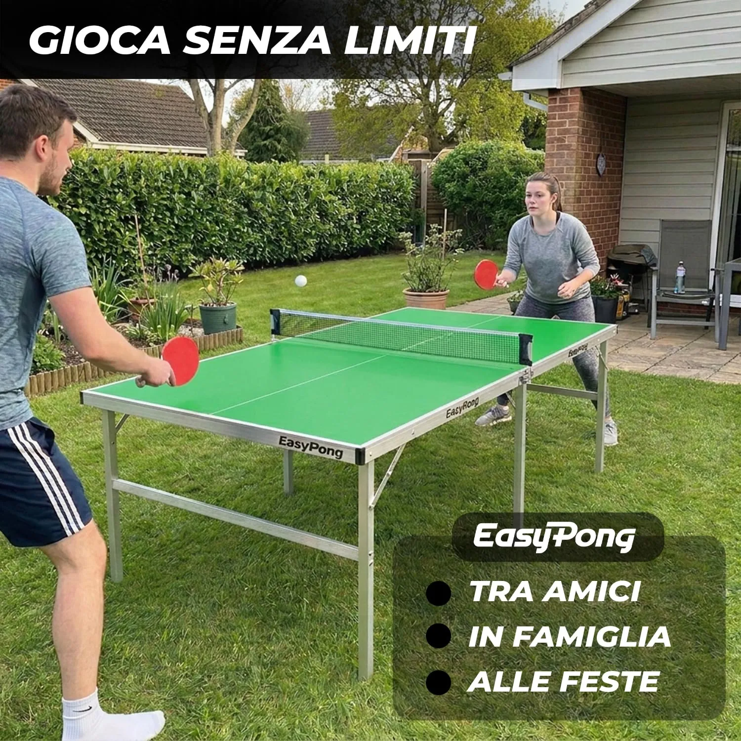 Original Cup EasyPong Tavolo da Ping Pong Verde 182x91cm con 2 Racchette e 4 Palline - immagine 4