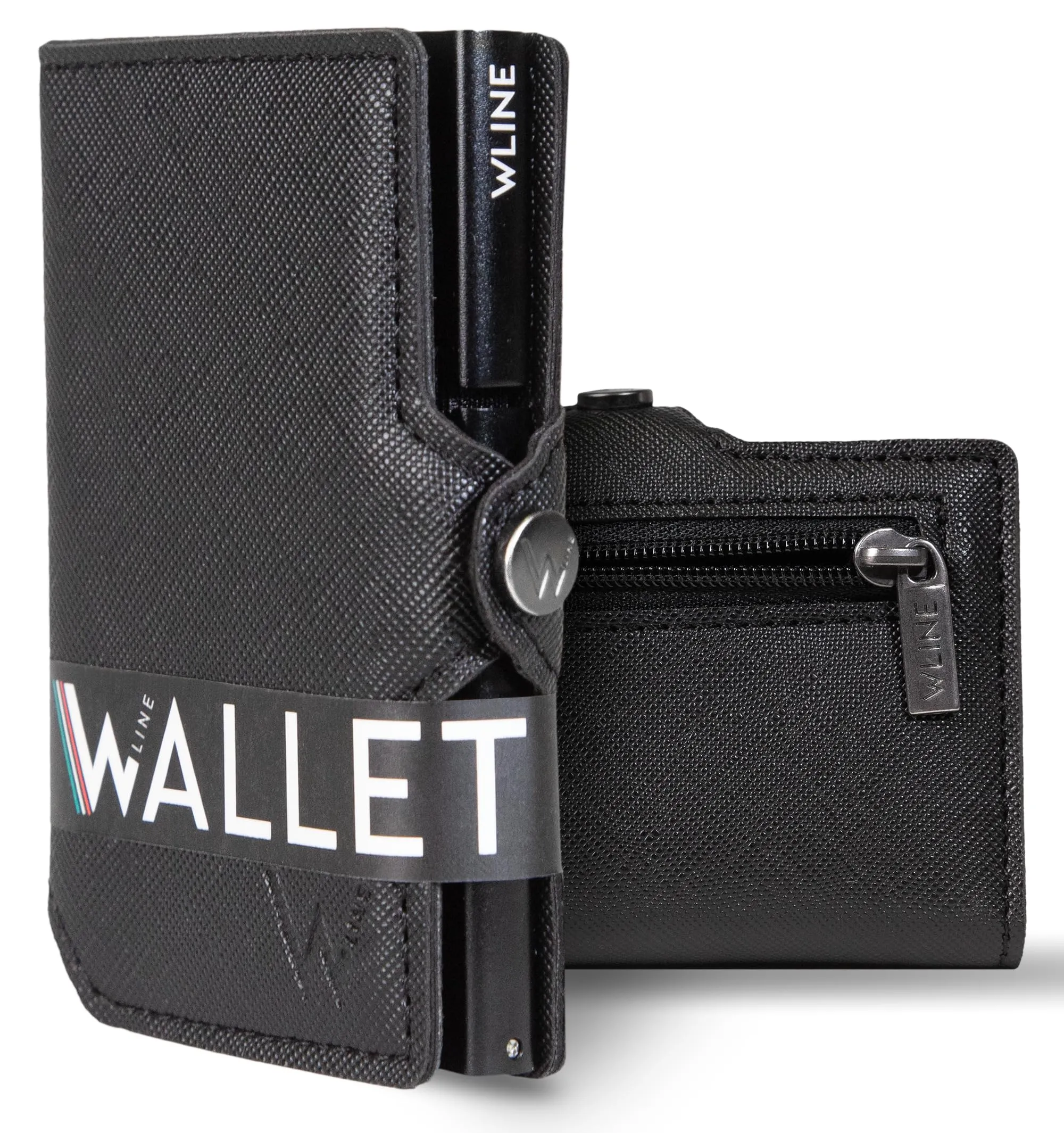 WLine Portafoglio Uomo Slim RFID in Pelle PU Saffiano con Zip - Nero Saffiano - immagine 1