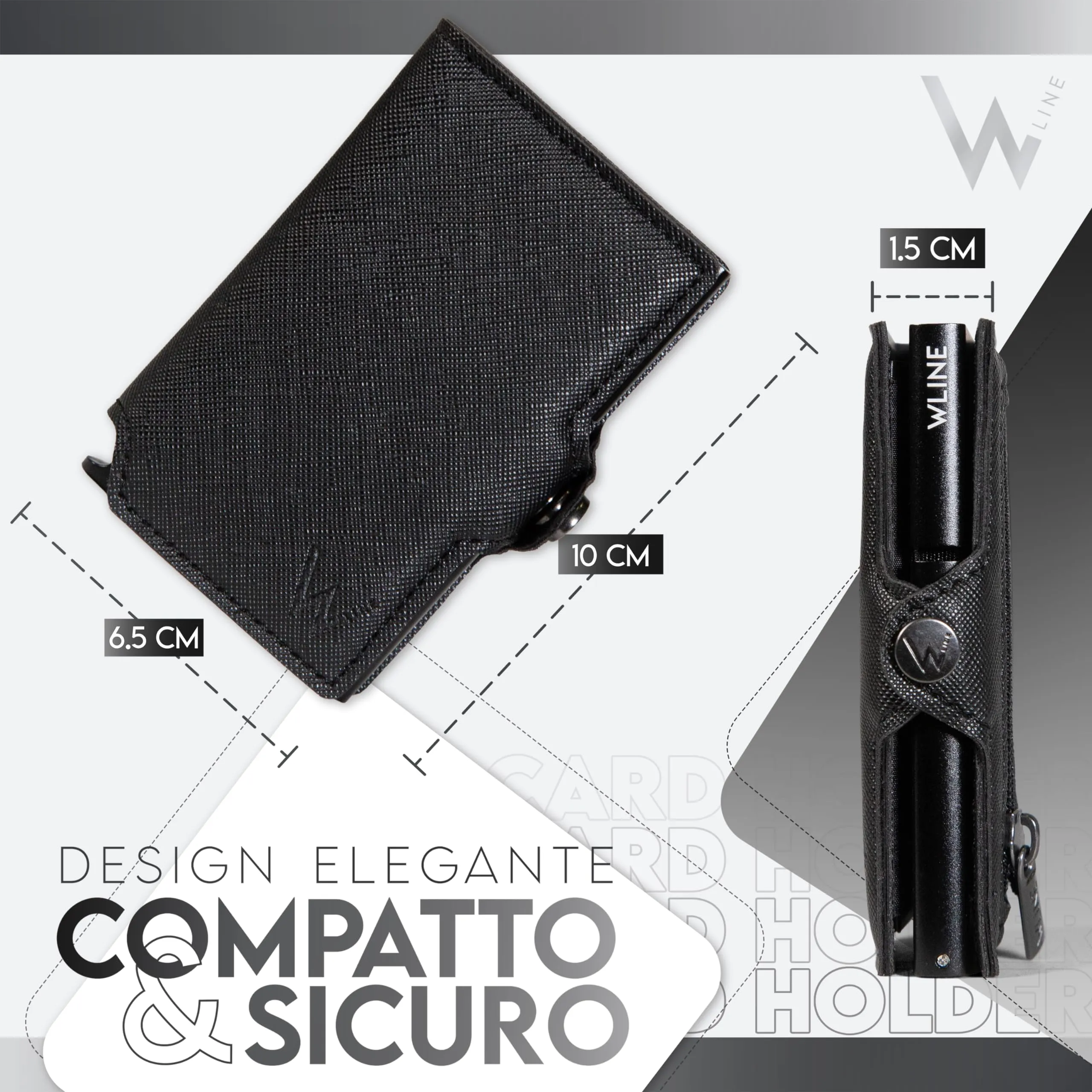 WLine Portafoglio Uomo Slim RFID in Pelle PU Saffiano con Zip - Nero Saffiano - immagine 2