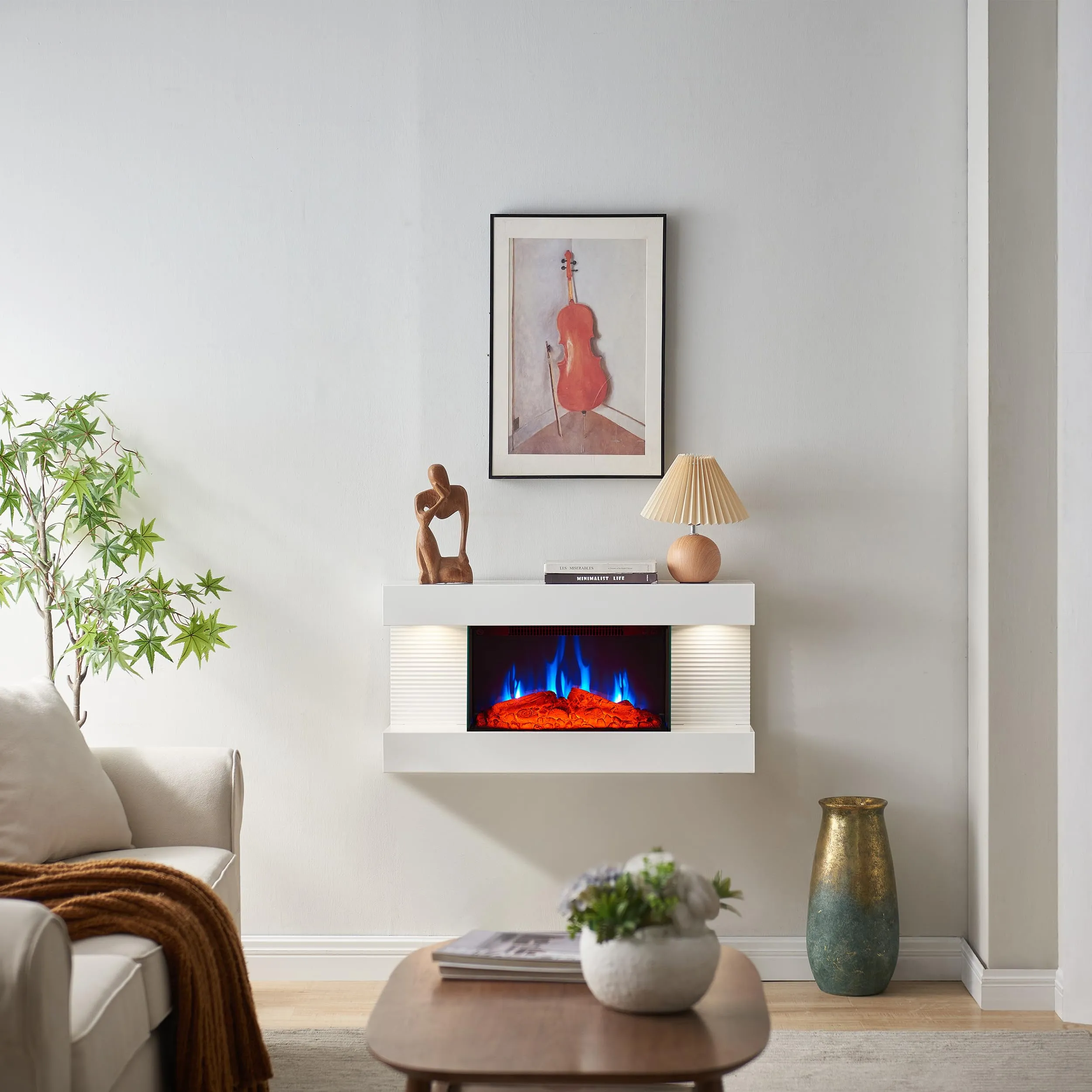 BALDERIA Ida Camino Elettrico da Parete, Effetto Fiamma 3D, 1800 W, Bianco - immagine 2