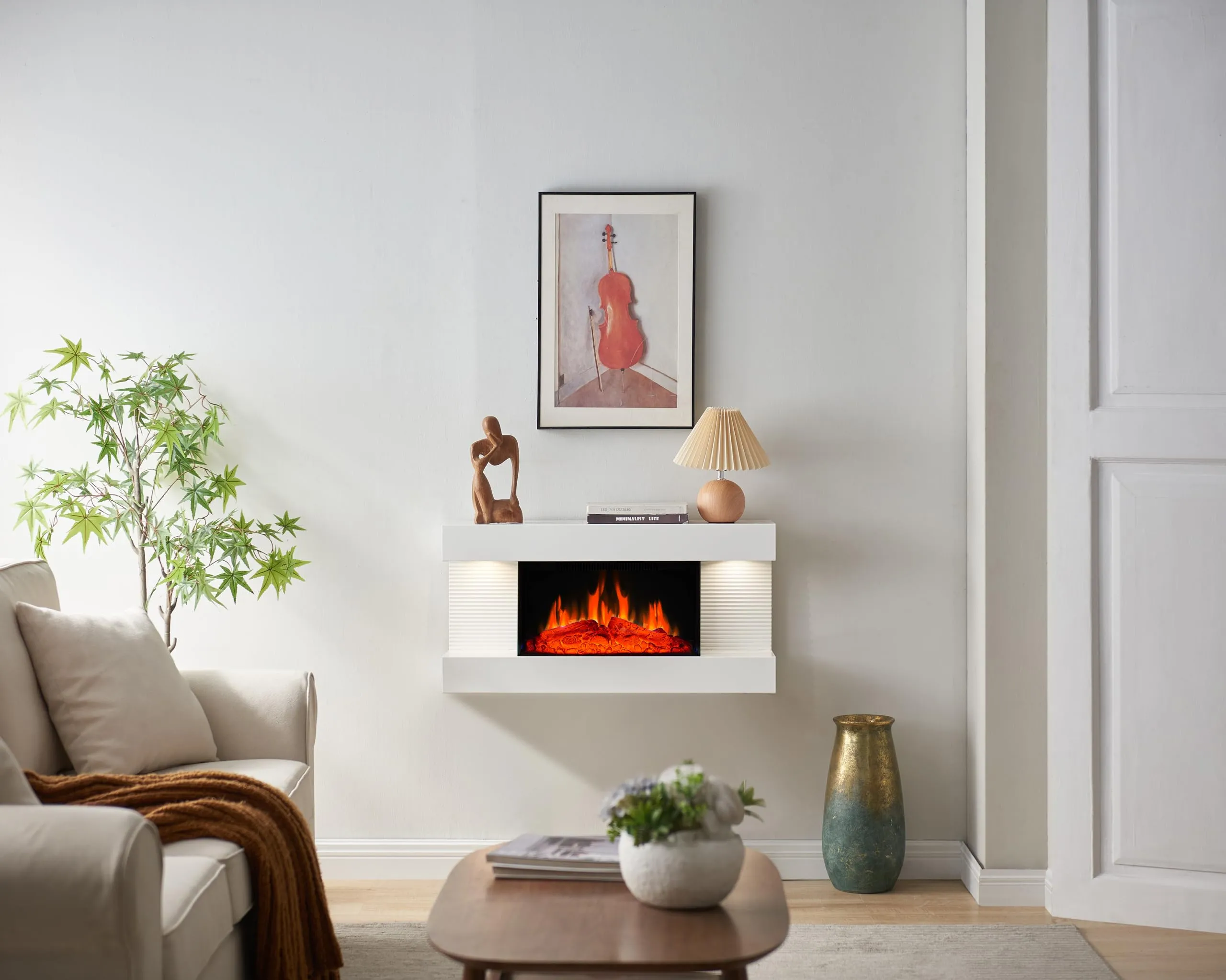 BALDERIA Ida Camino Elettrico da Parete, Effetto Fiamma 3D, 1800 W, Bianco - immagine 3