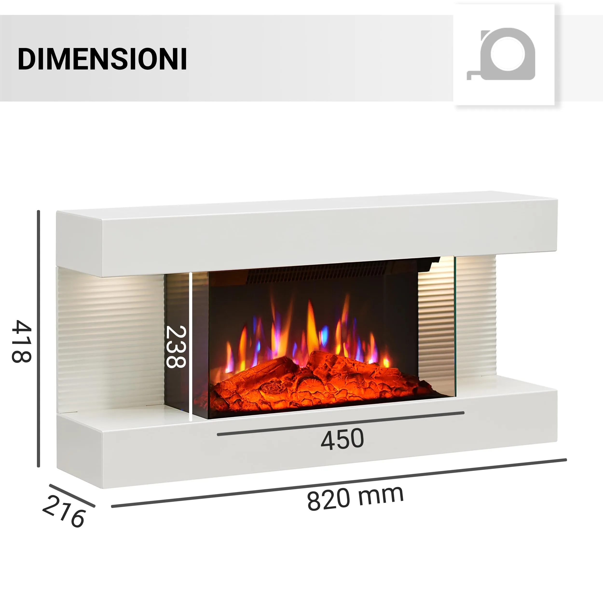 BALDERIA Ida Camino Elettrico da Parete, Effetto Fiamma 3D, 1800 W, Bianco - immagine 7