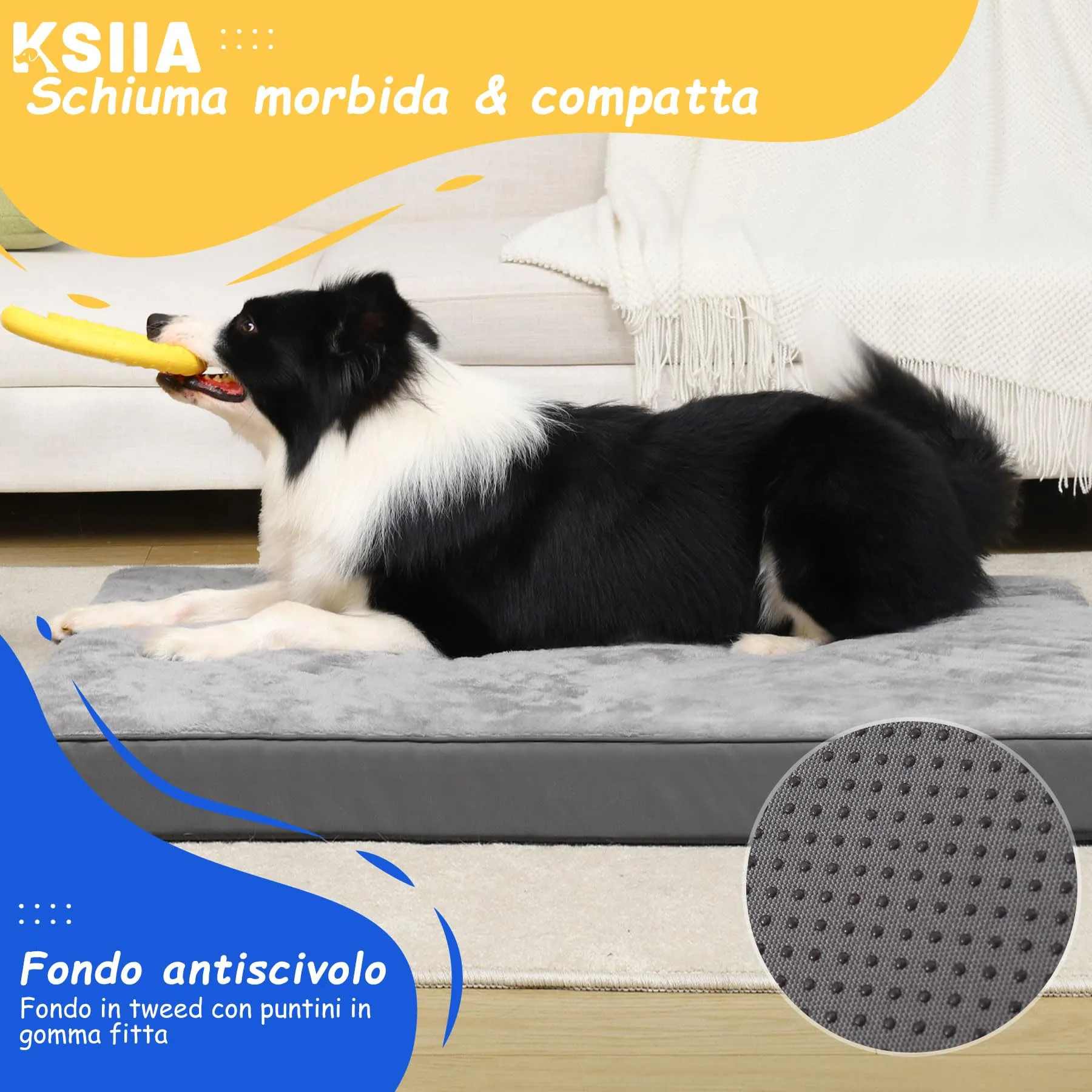 KSIIA Cuccia Cane Interno Taglia Media, 73x45x7cm, Grigio - immagine 4