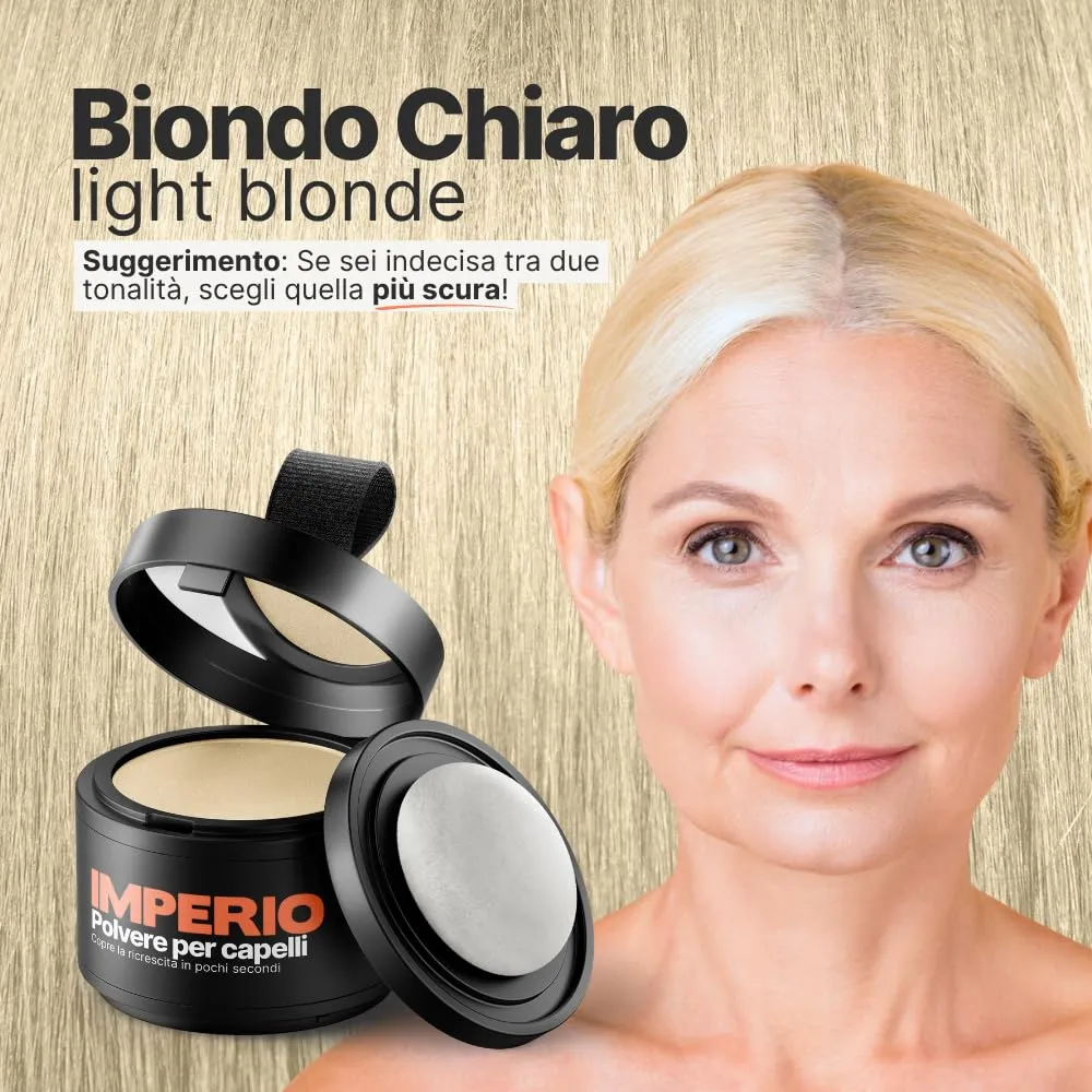 IMPERIO Polvere per Capelli Correttore Infoltimento Mascara Waterproof, 4g (Biondo Chiaro) - immagine 3
