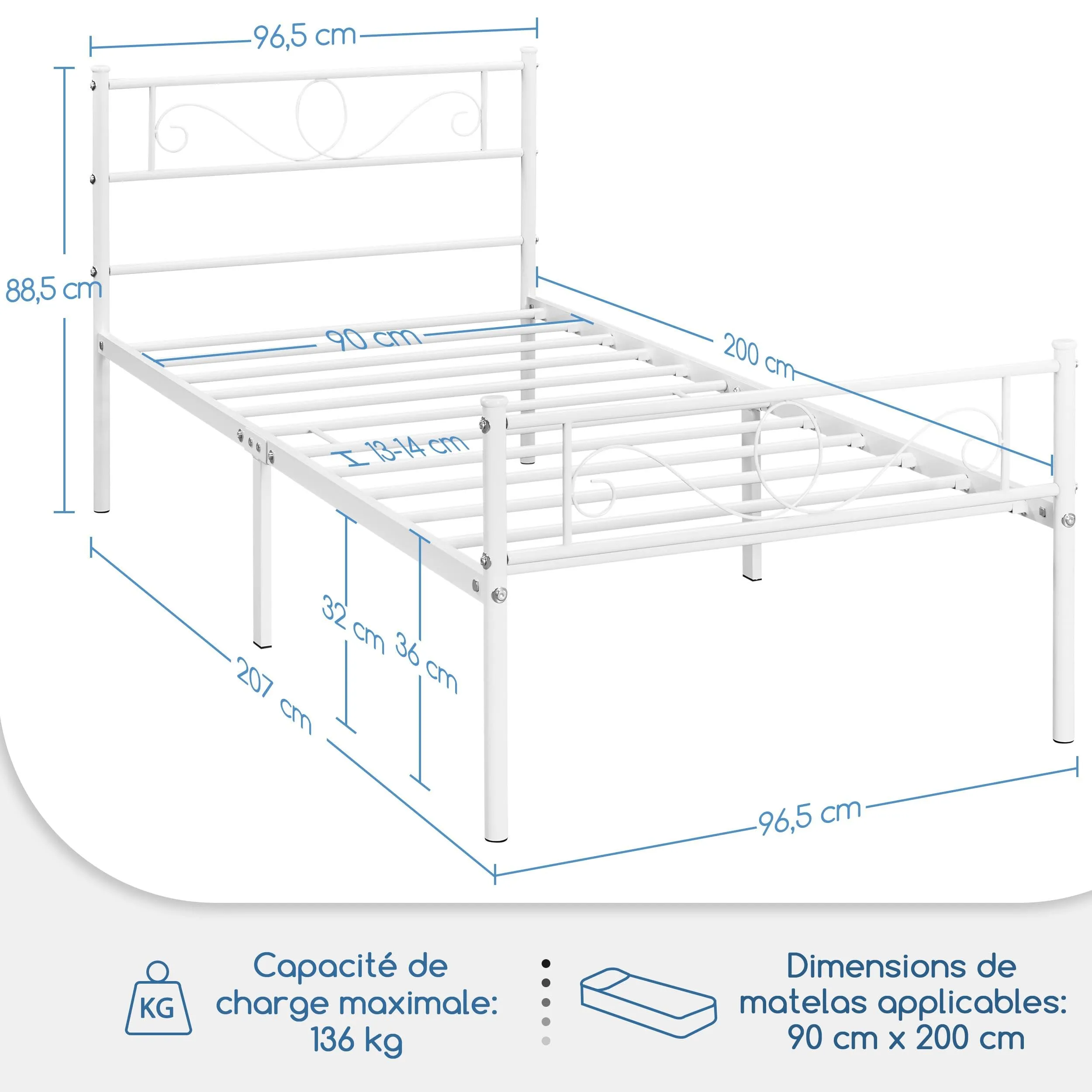 Yaheetech Struttura Letto Singolo in Ferro 90 x 200 cm - immagine 2