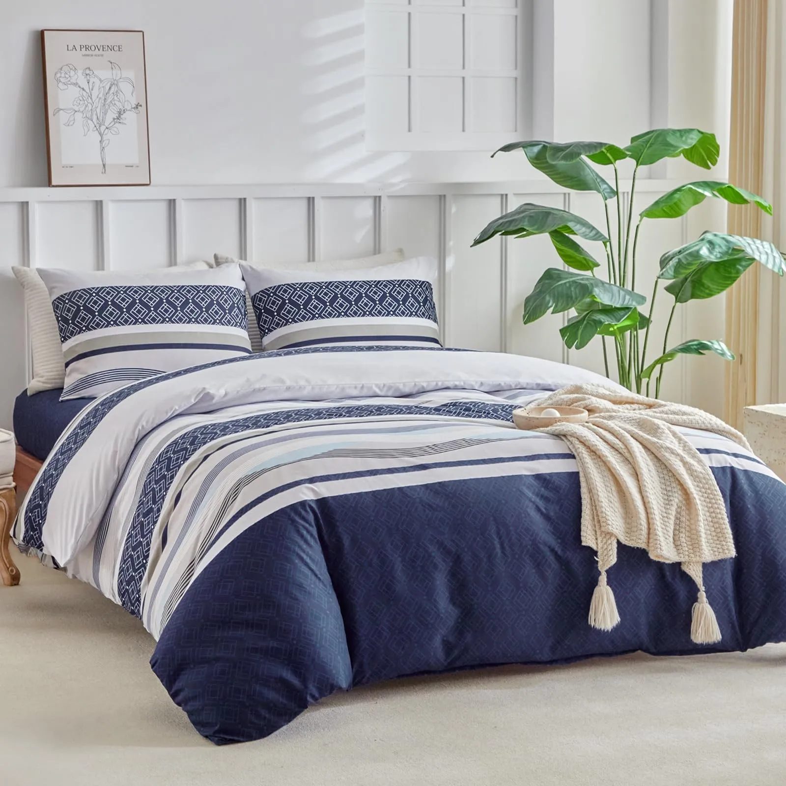 Tokokimo Set Copripiumino Matrimoniale 3 Pezzi in Microfibra a Righe, 240x220cm, Blu - immagine 2