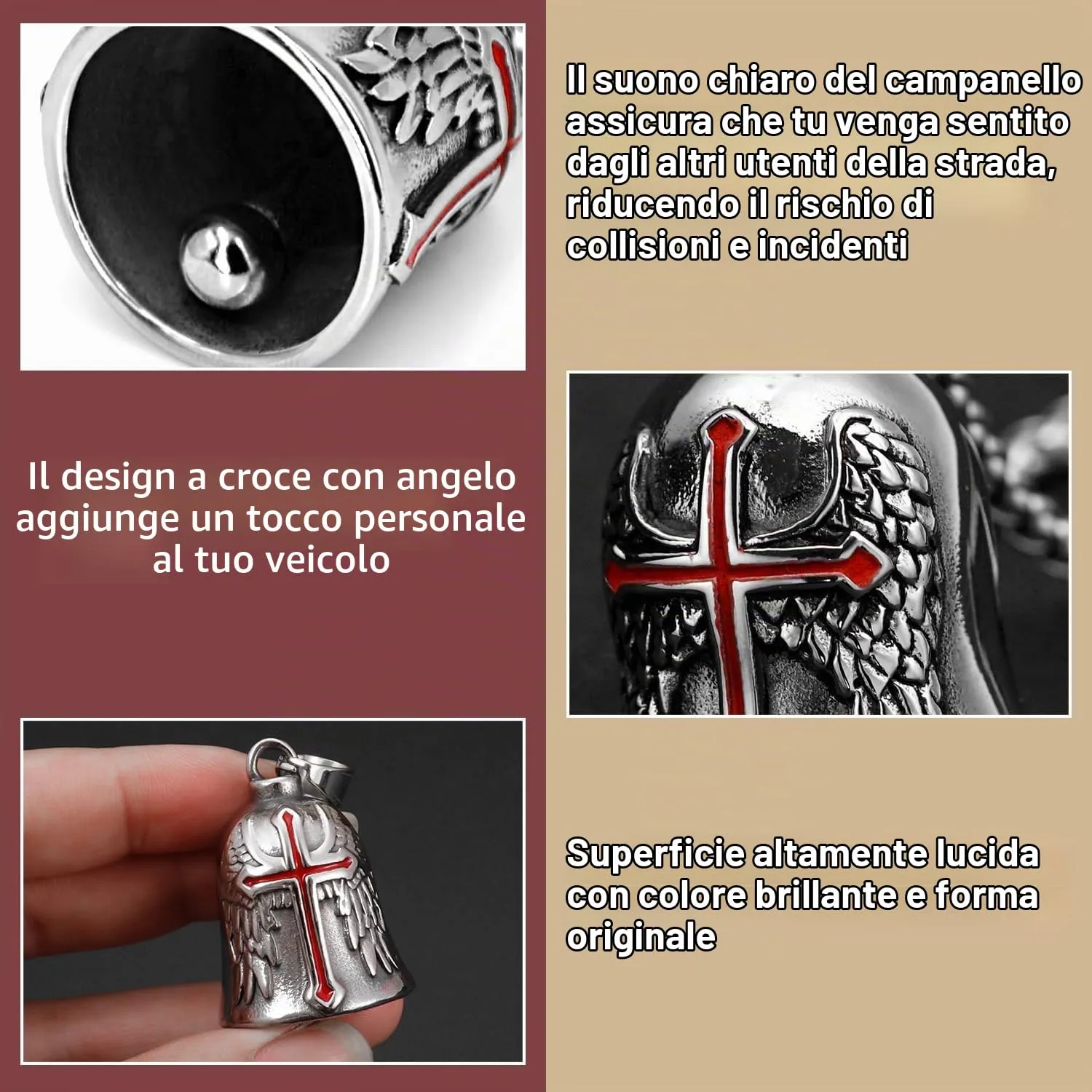 XNZMYN Portachiavi Guardian Bell Campanella per Moto, Biciclette e Auto Elettriche, 2 Pezzi (Rosso) - immagine 3