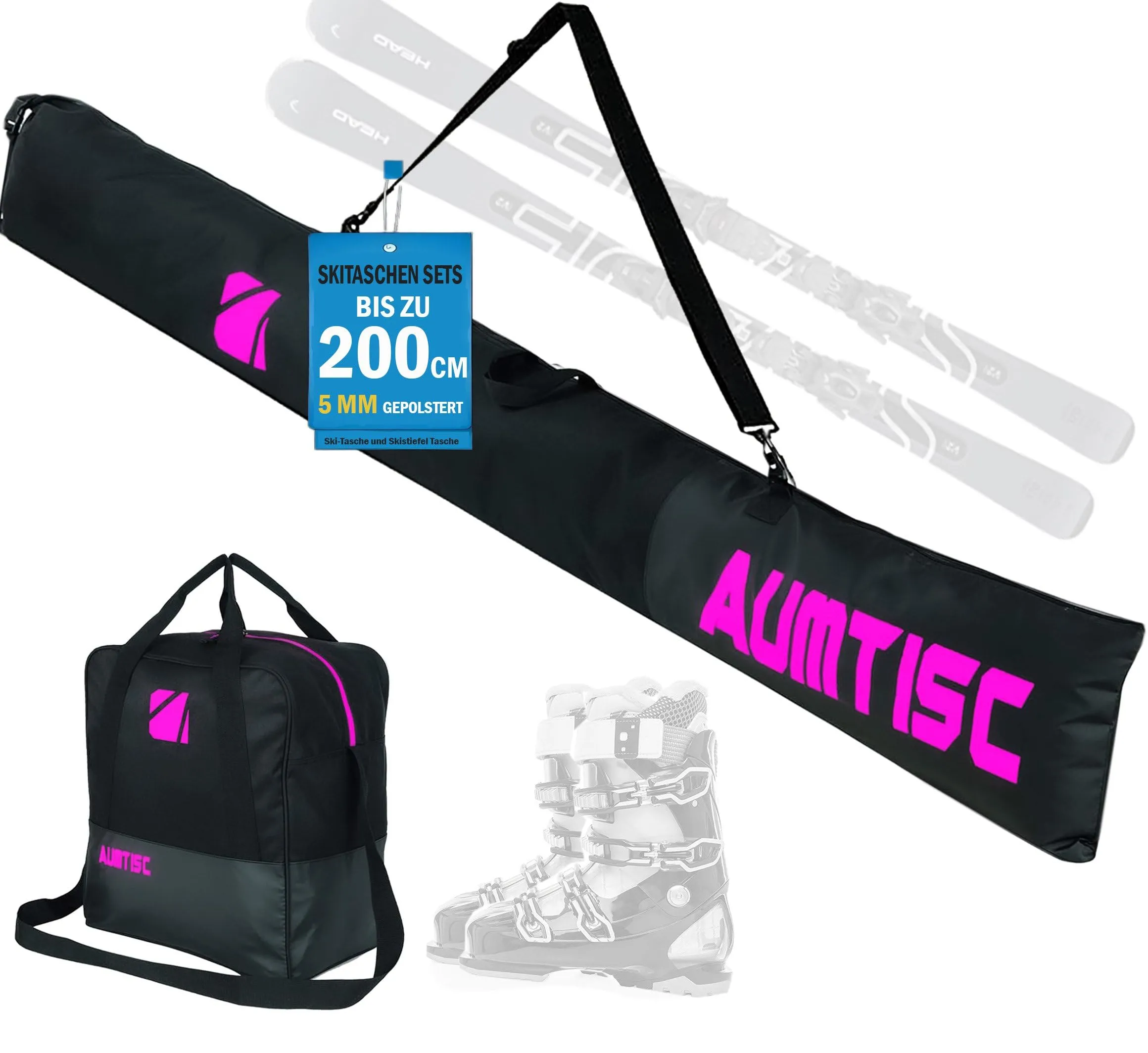 AUMTISC Combo Borsa da Sci e Scarponi fino a 200 cm, Rosa - immagine 1