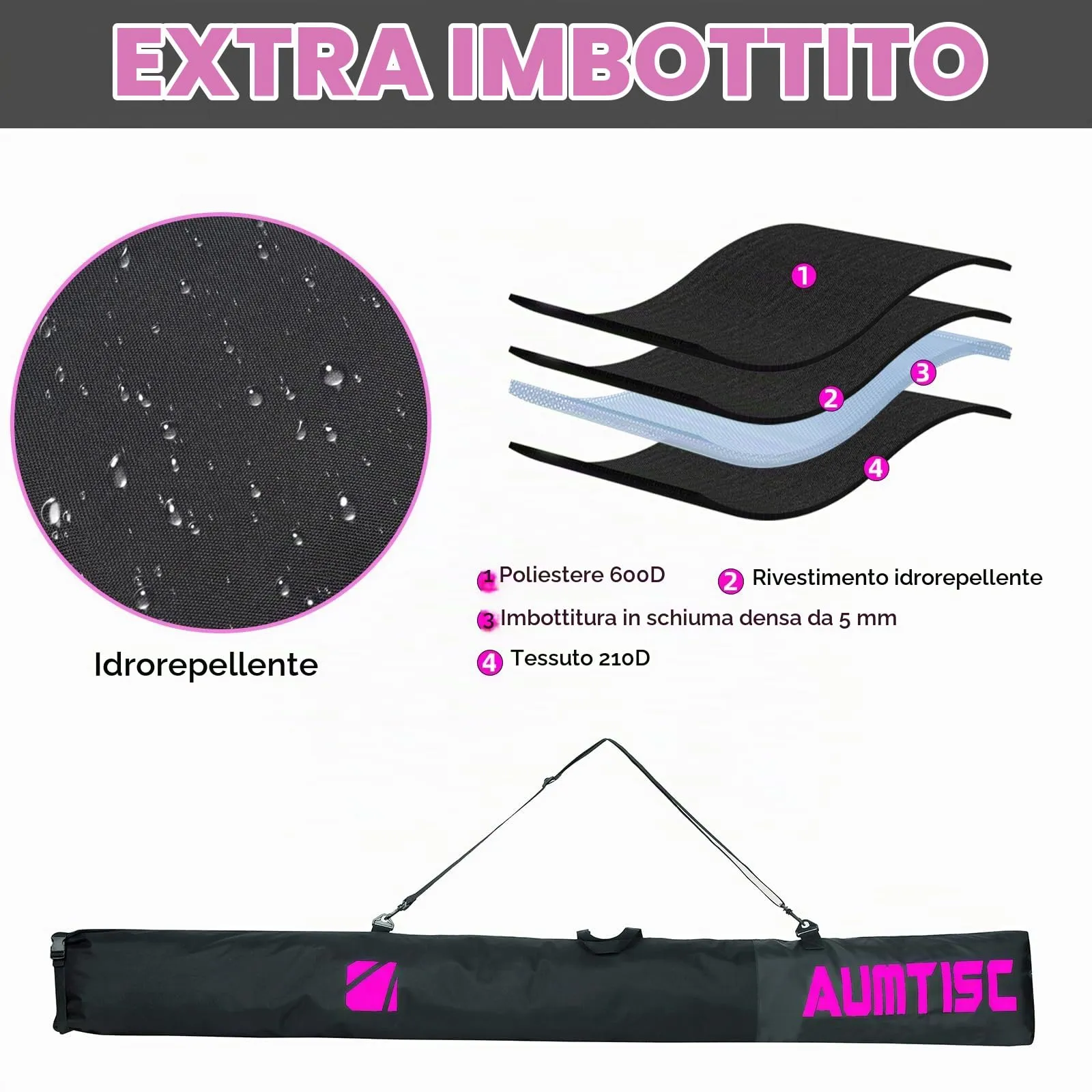 AUMTISC Combo Borsa da Sci e Scarponi fino a 200 cm, Rosa - immagine 2