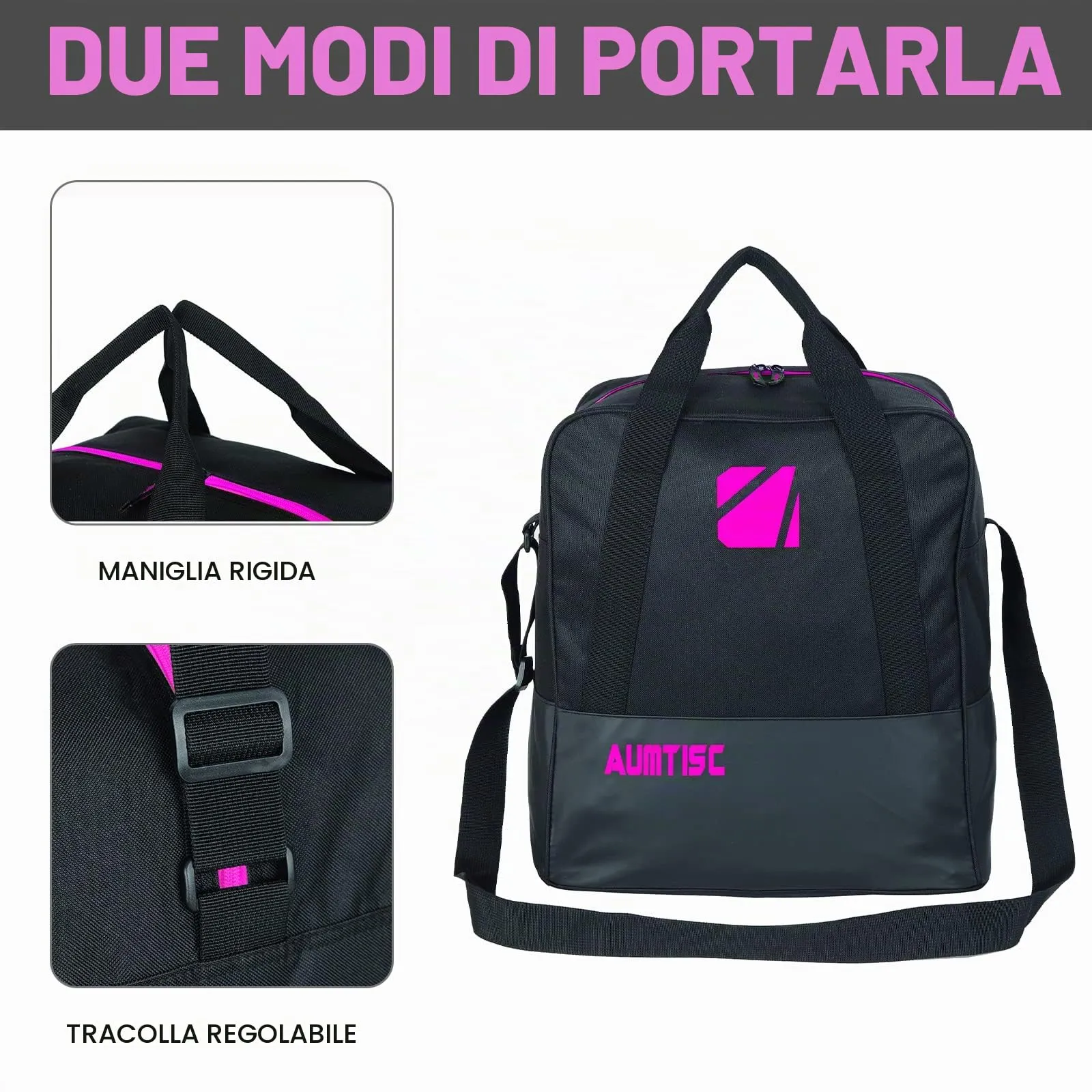 AUMTISC Combo Borsa da Sci e Scarponi fino a 200 cm, Rosa - immagine 7