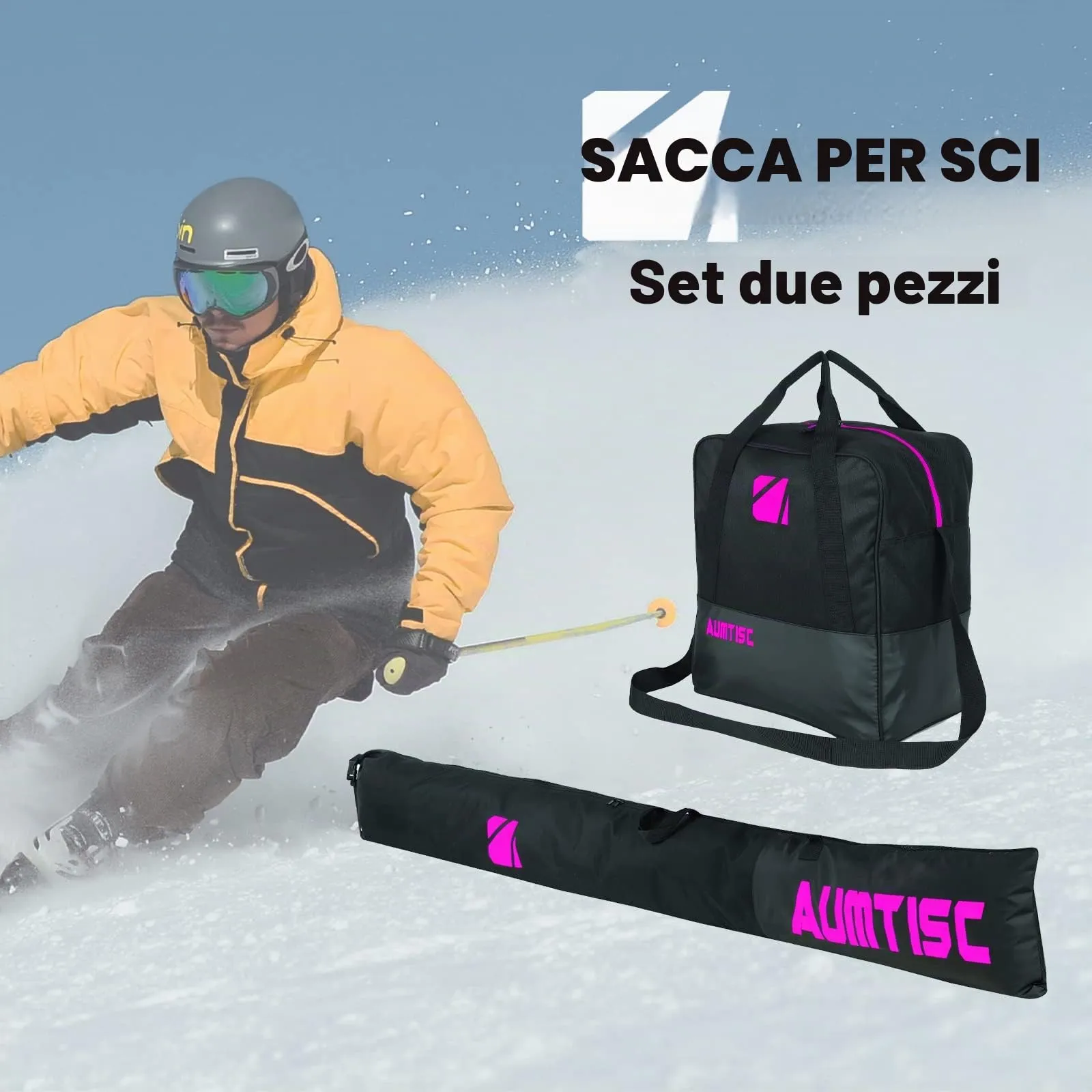 AUMTISC Combo Borsa da Sci e Scarponi fino a 200 cm, Rosa - immagine 8