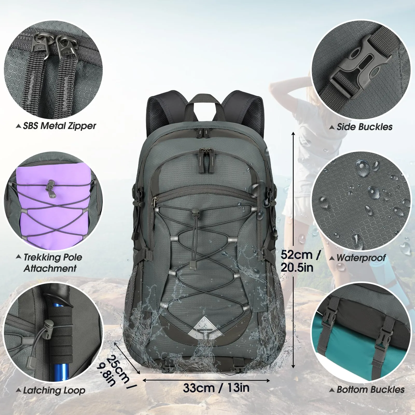IGOLUMON Zaino Trekking 40 Litri Ultraleggero Pieghevole Impermeabile con Strisce Riflettenti - immagine 4